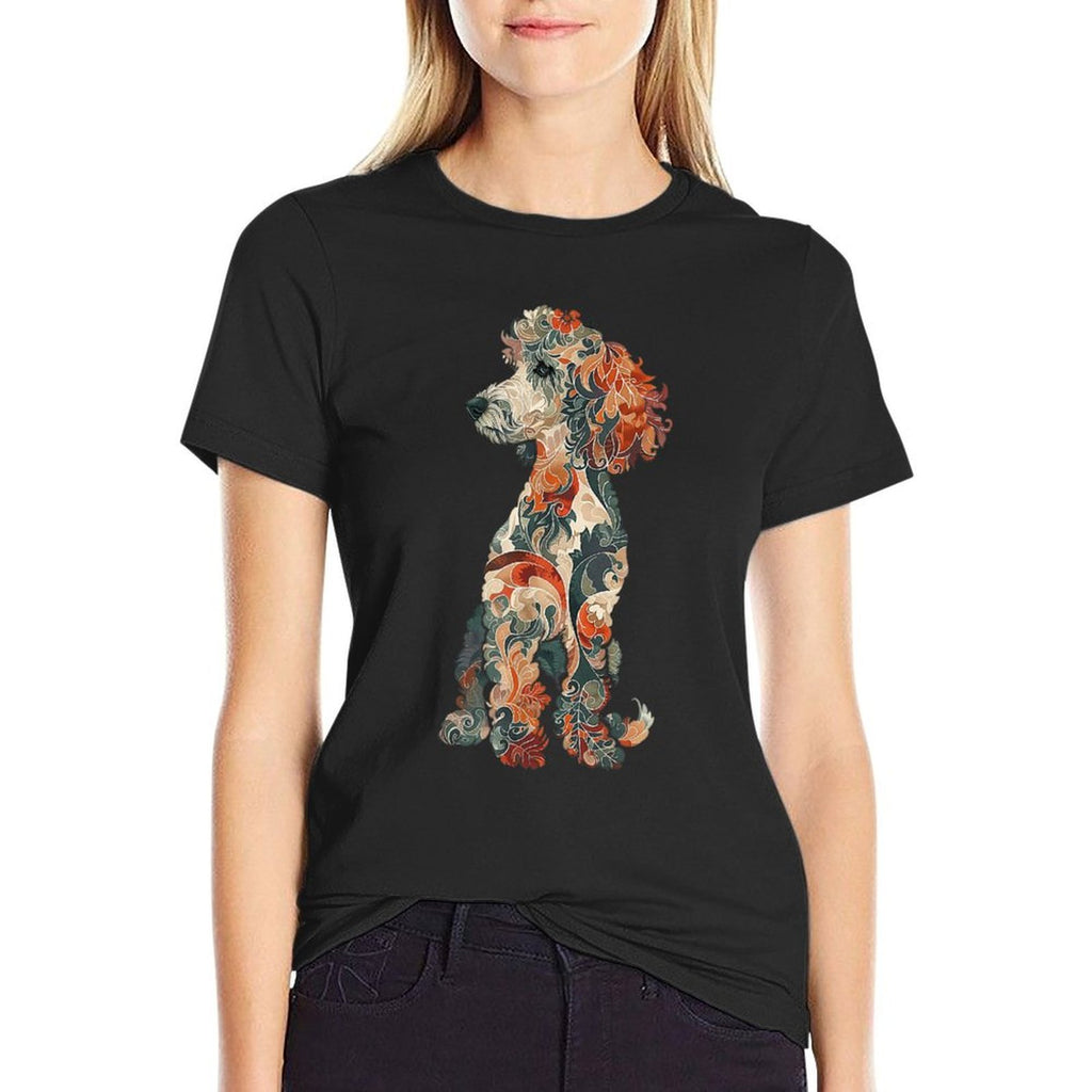 Womens  Girls Multicolored Cute Folk Art Poodle Lover  Soft T-Shirt