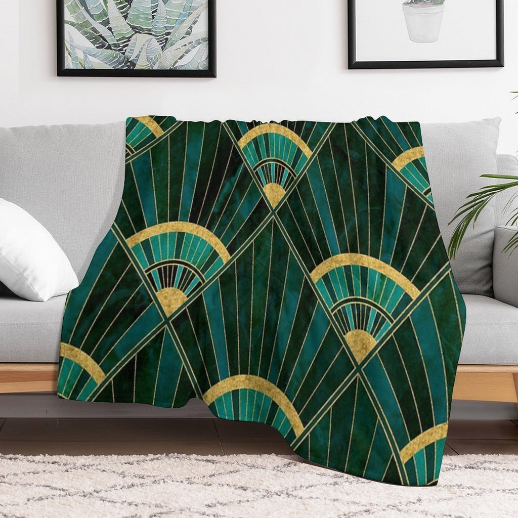 Art Deco Real Green Marbled Geometric Pattern Quick-dry Throw Blanket