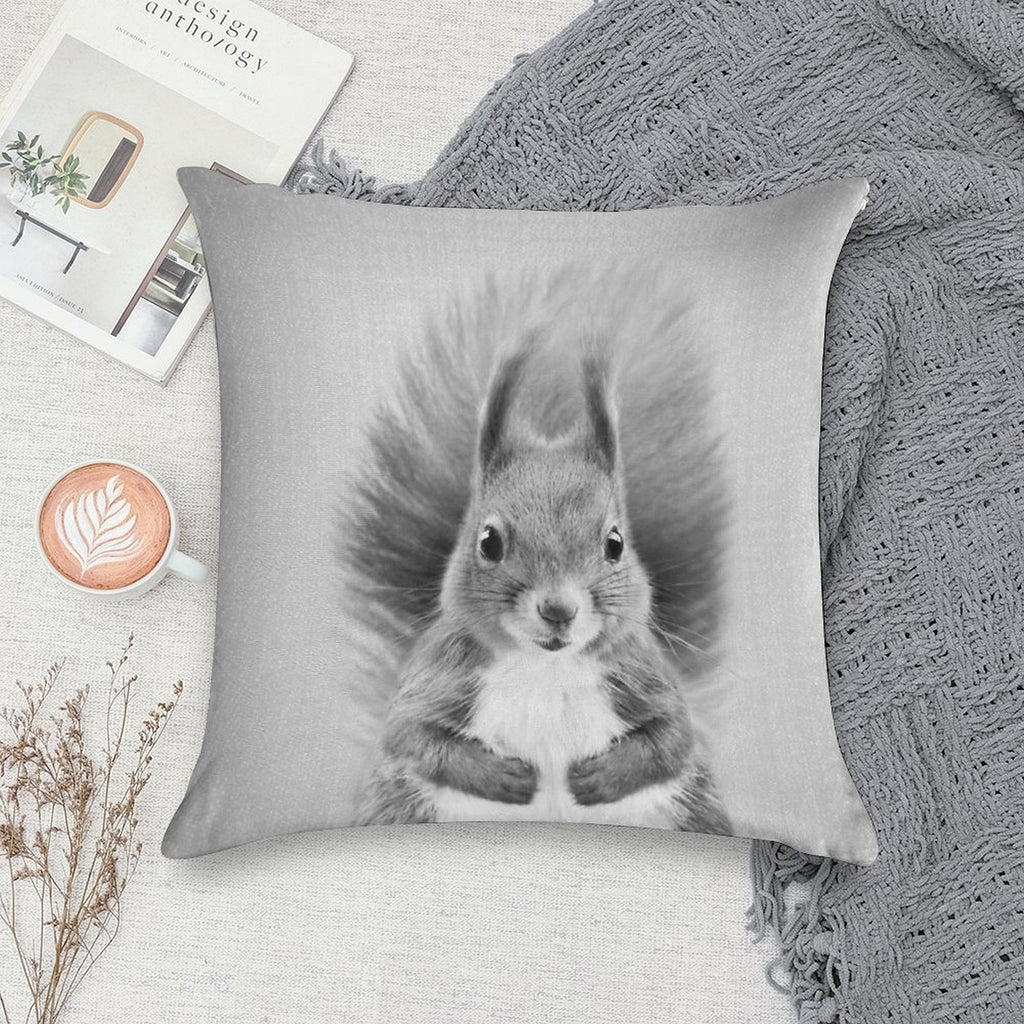 Squirrel 2 - Black & White Soft Warmth Comfort Throw Pillow