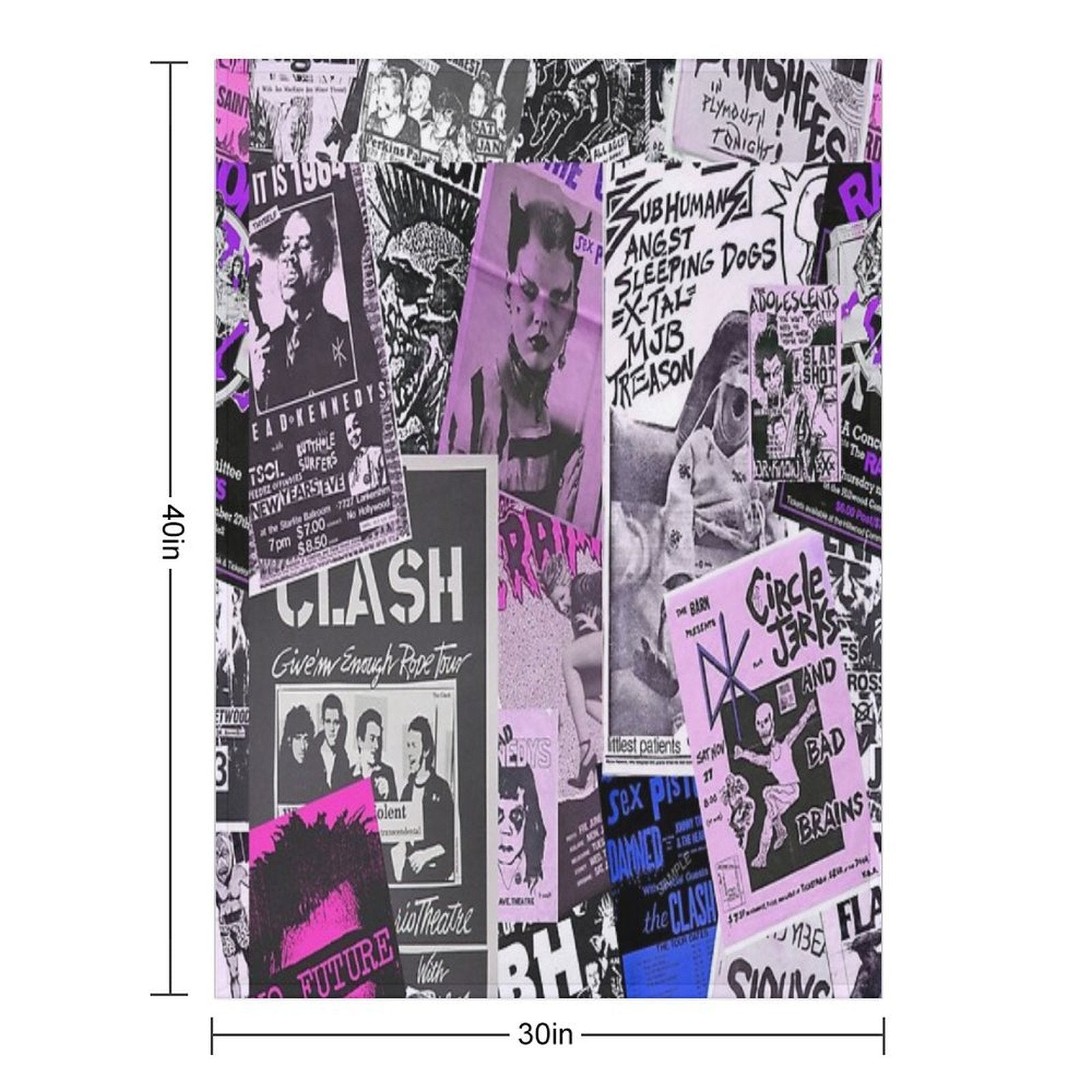 Punk Rock Bands Flyers Collage Aesthetic Punk Colors Eco-conscious Throw Blanket