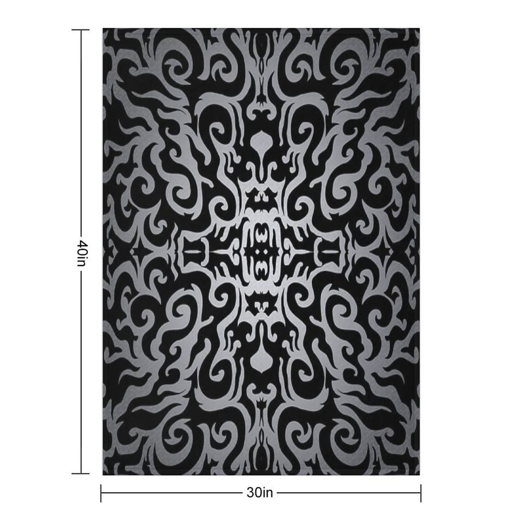 Silver Damask Brocade Pattern Travel-friendly Throw Blanket