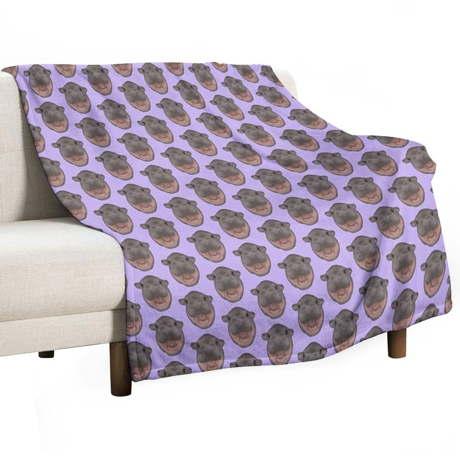 Moo Deng Pygmy Hippo Screaming (purple) Quick-dry Throw Blanket