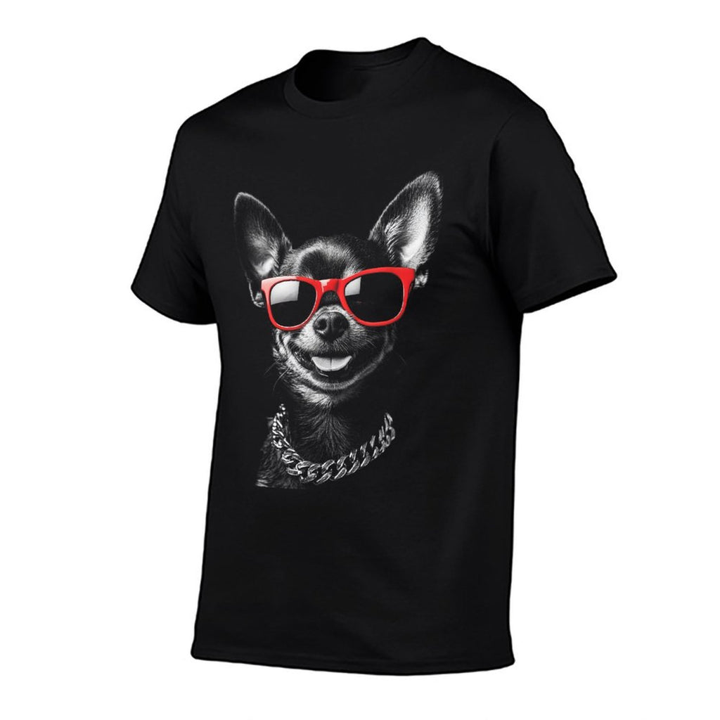 Cool Chihuahua with Sunglasses Funny Dog Attitude for Men Women Kids  Ribbed Collar T-Shirt