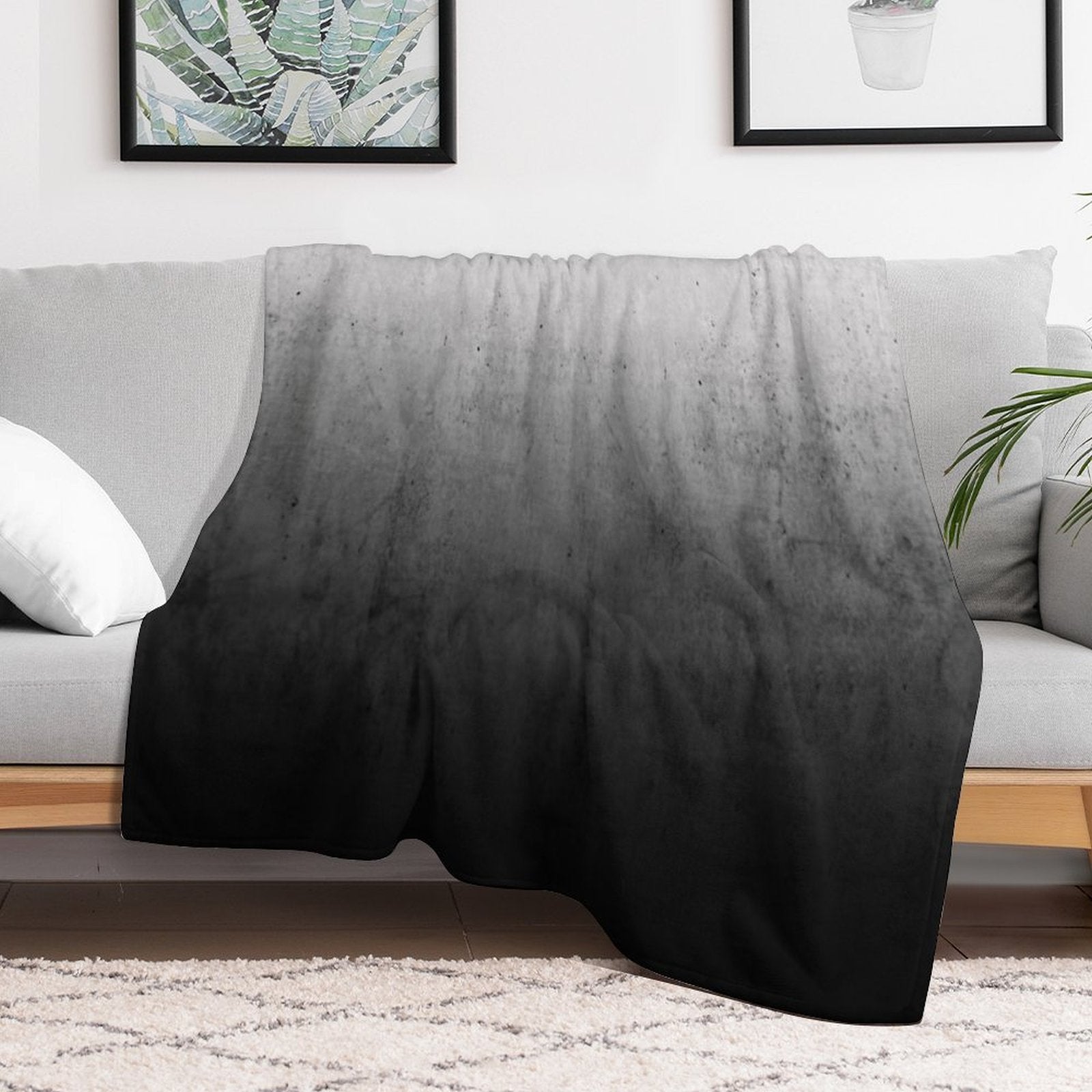 Black Ombre on Concrete Texture Plush Throw Blanket