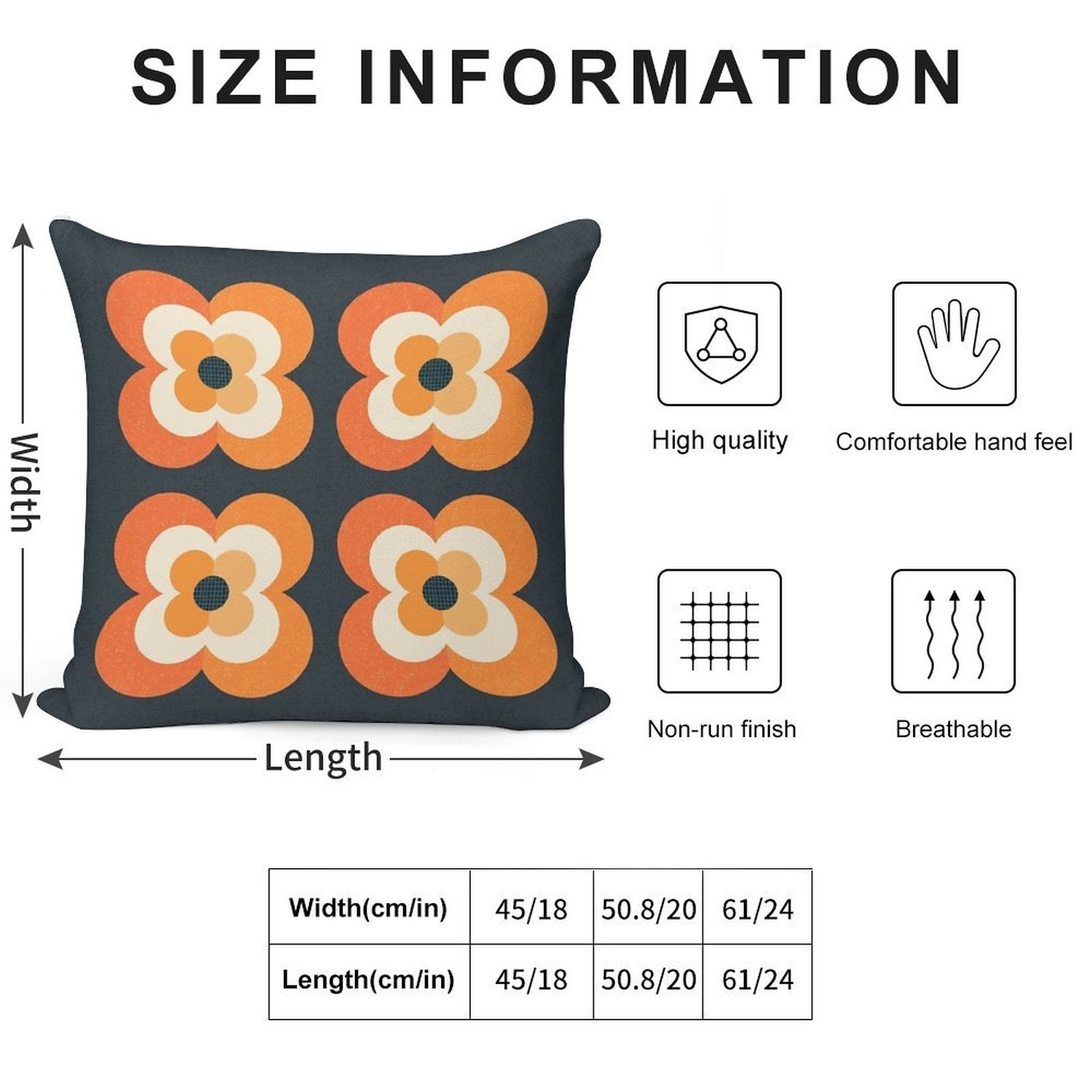 Retro Flowers - Orange And Charcoal Soft Easy Maintenance Throw Pillow