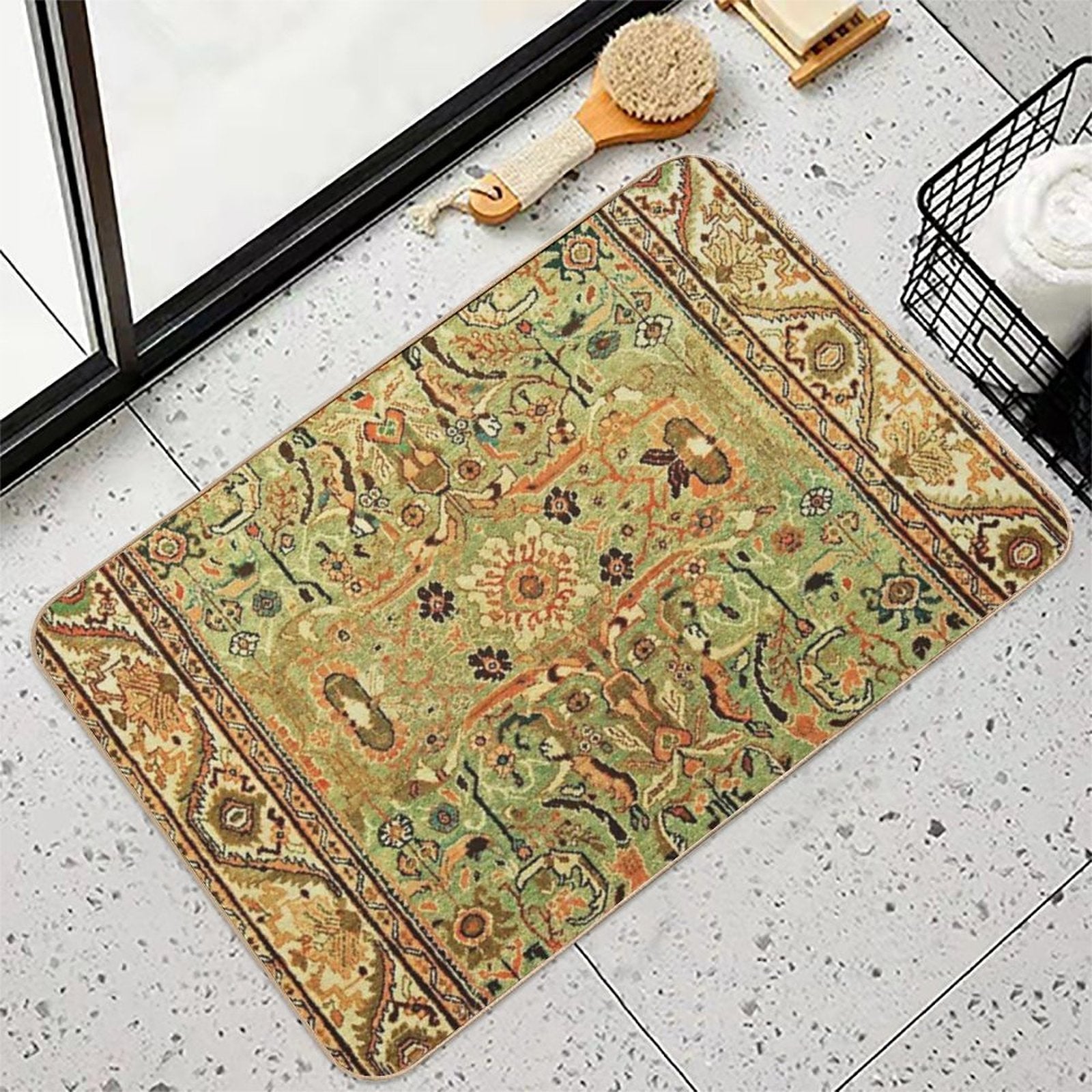 Antique Sultanabad Persian Rug Print  Toxin-Free Bath Mat