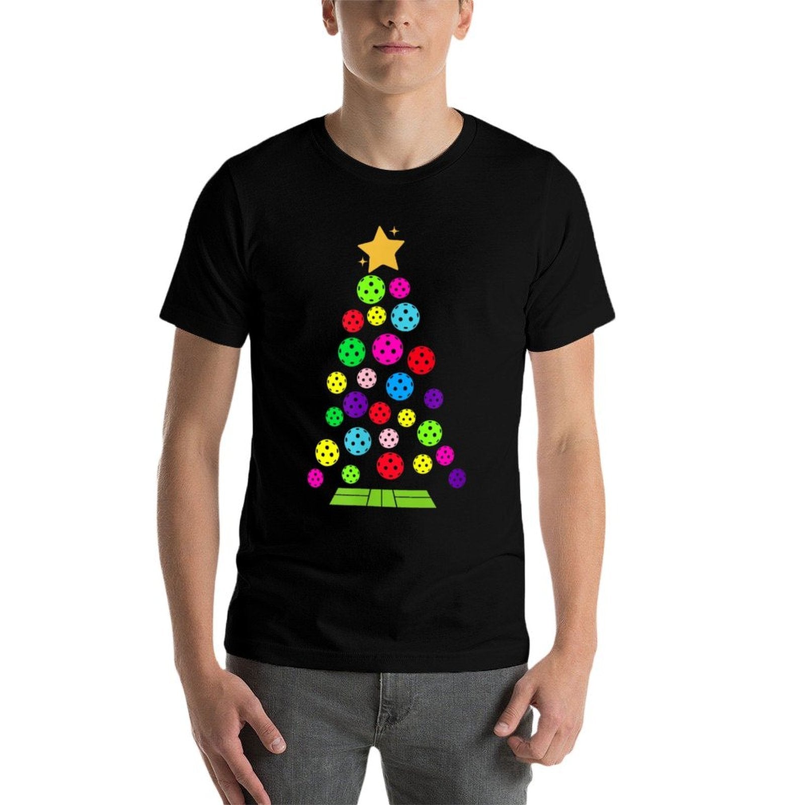 Mercy Moos Kids Unisex Black Christmas Tree Pickleball  Polyester Blend T-Shirt