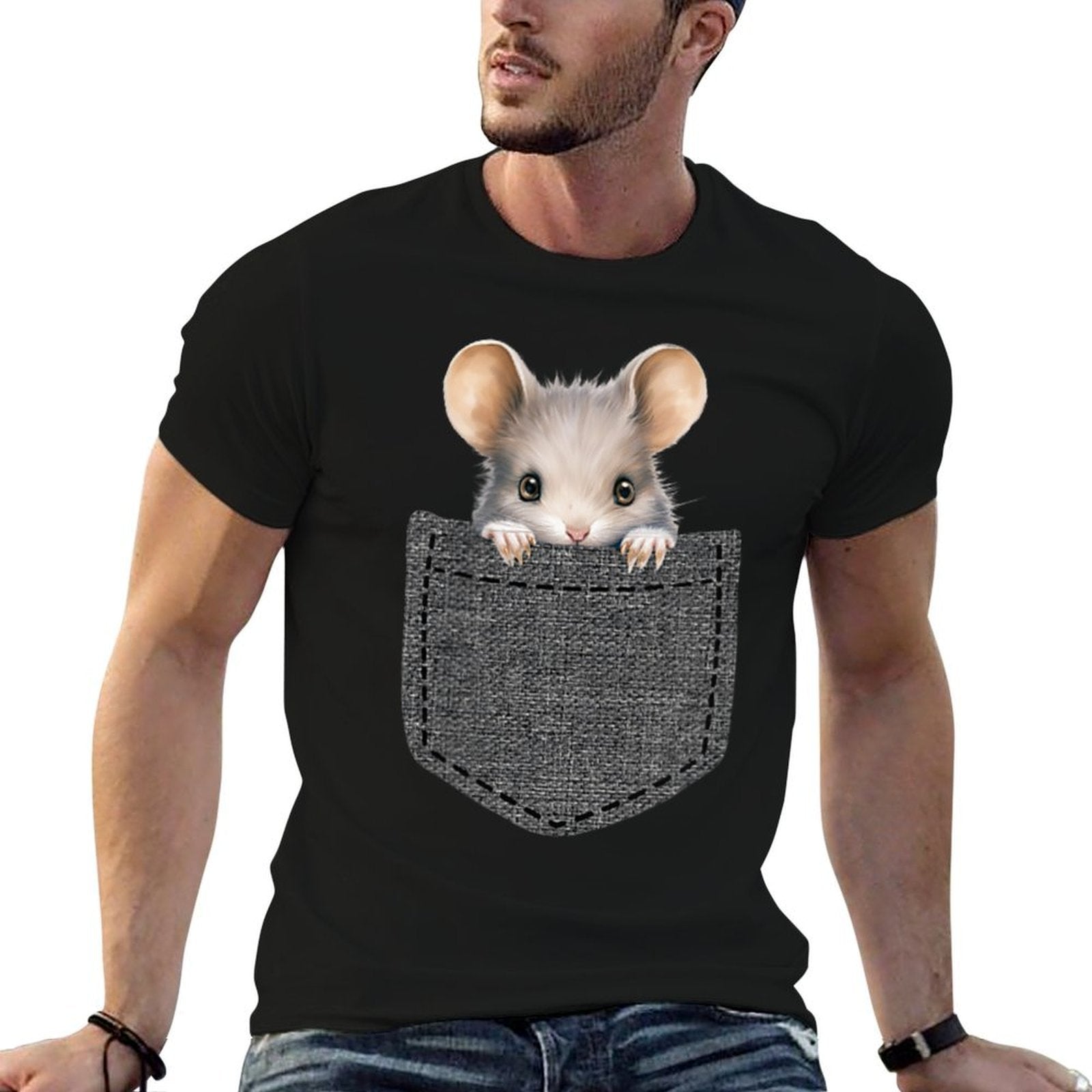 Mouse in Pocket Comfortable T-Shirt