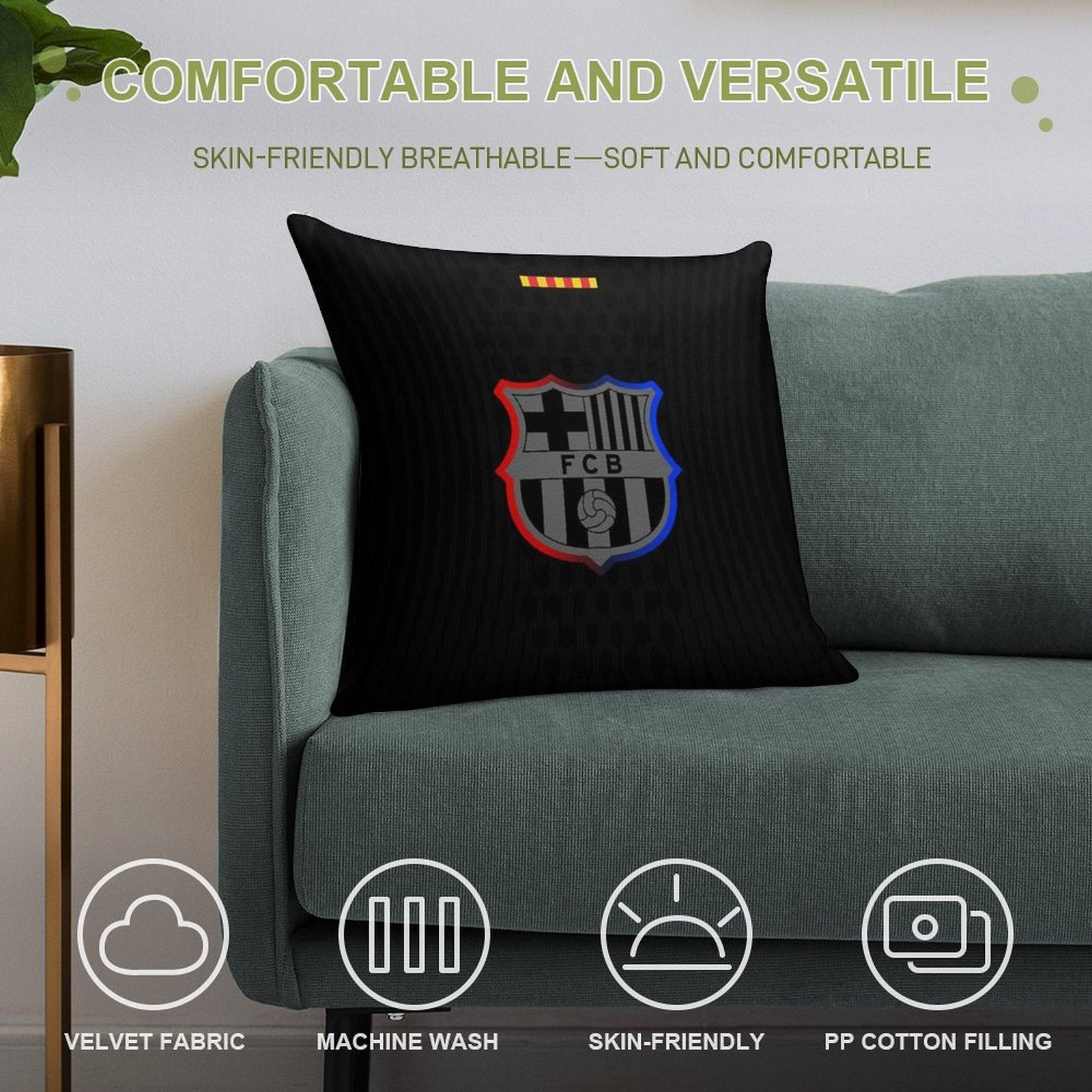 Barca Away 2024-25 Black Soft Durable Construction Throw Pillow