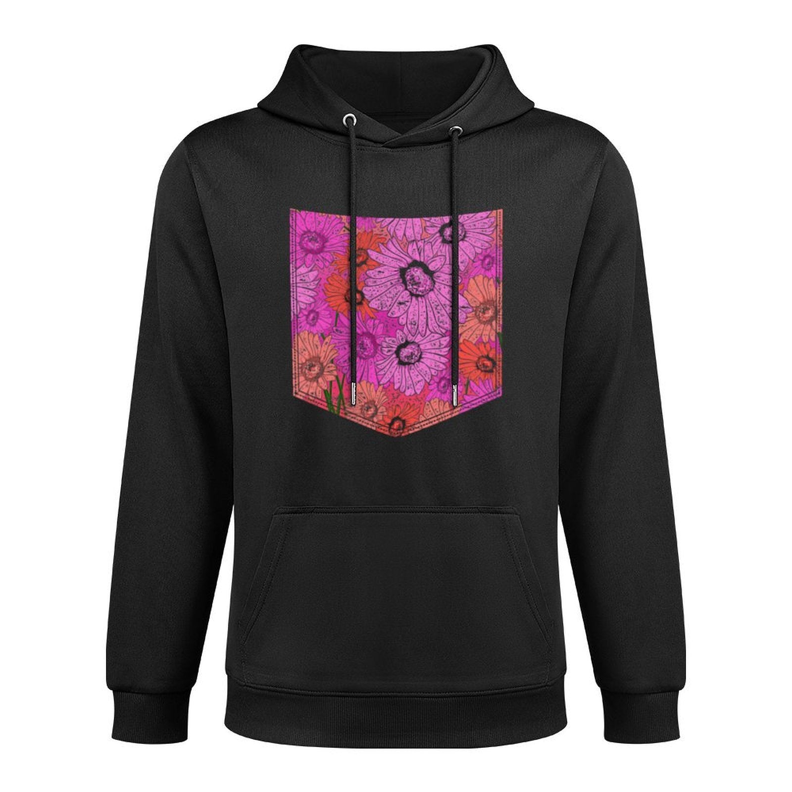 Colorful Flower Pocket Floral Pattern Botanical Kangaroo Pocket Hoodie