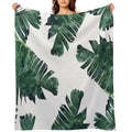 Banana Leaves Watercolor Painting, Tropical Botanical Jungle Nature Minimal Vibrant Modern Bohemian Illustration Shrink-resistant Throw Blanket