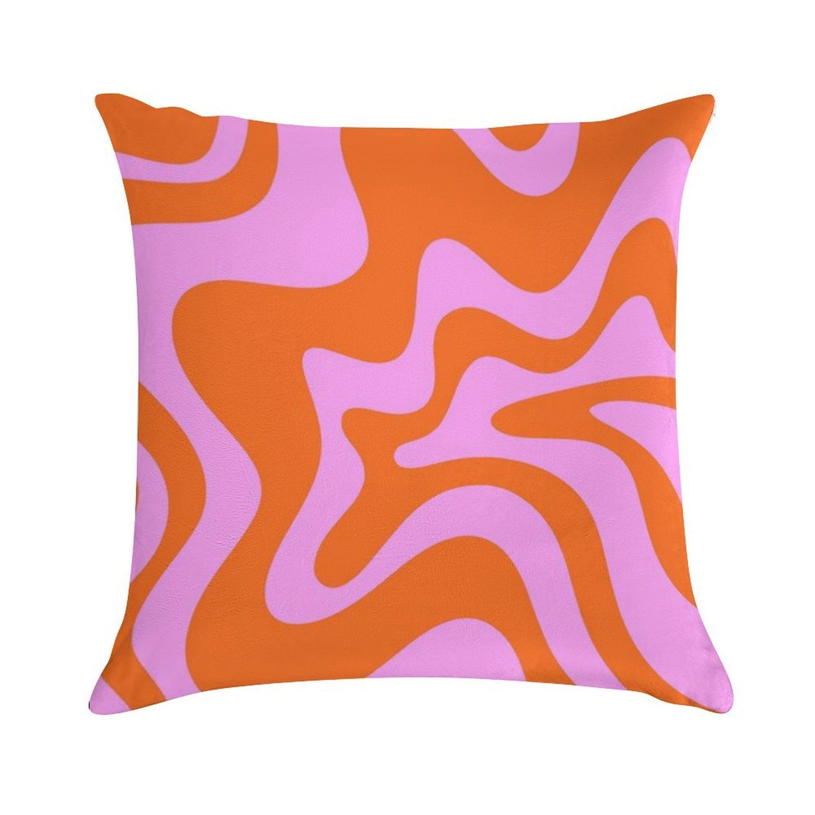 Retro Liquid Swirl Abstract Pattern Square in Hot Pink And Red-Orange Soft Washable Throw Pillow