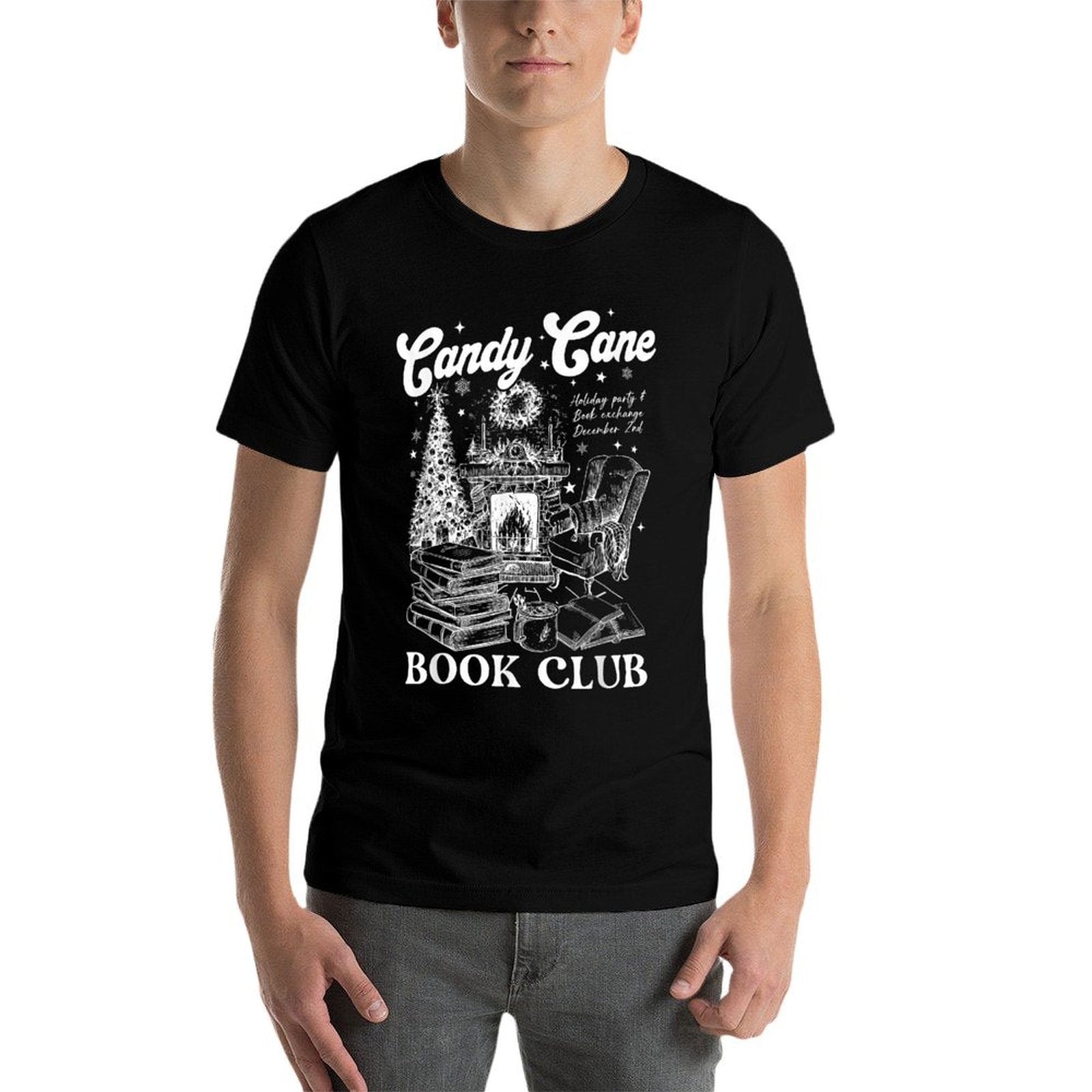 Bookish Christmas Candy Cane Book Club Librarian Winter Comfortable T-Shirt