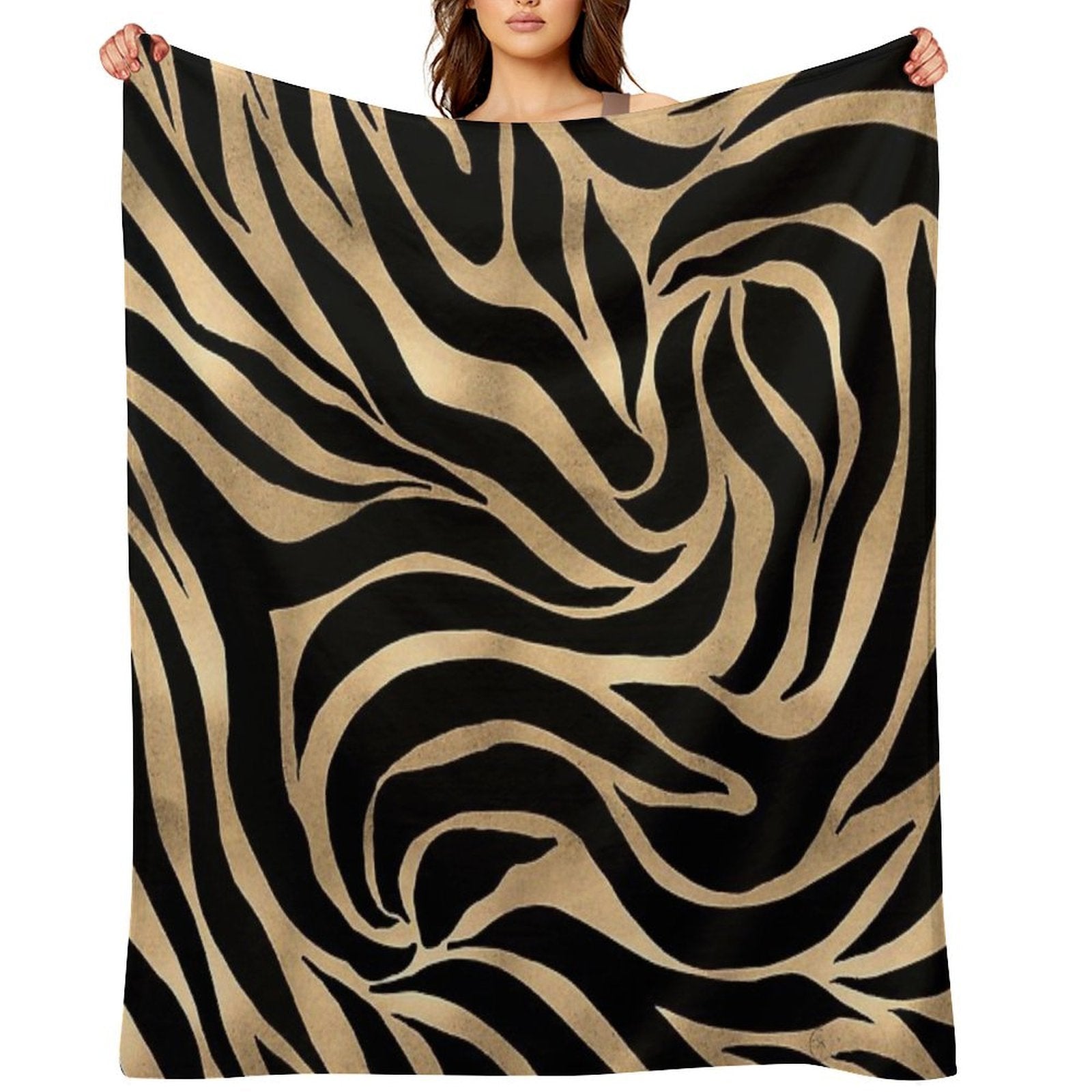 Elegant Metallic Gold Zebra Black Animal Print Comfort Throw Blanket