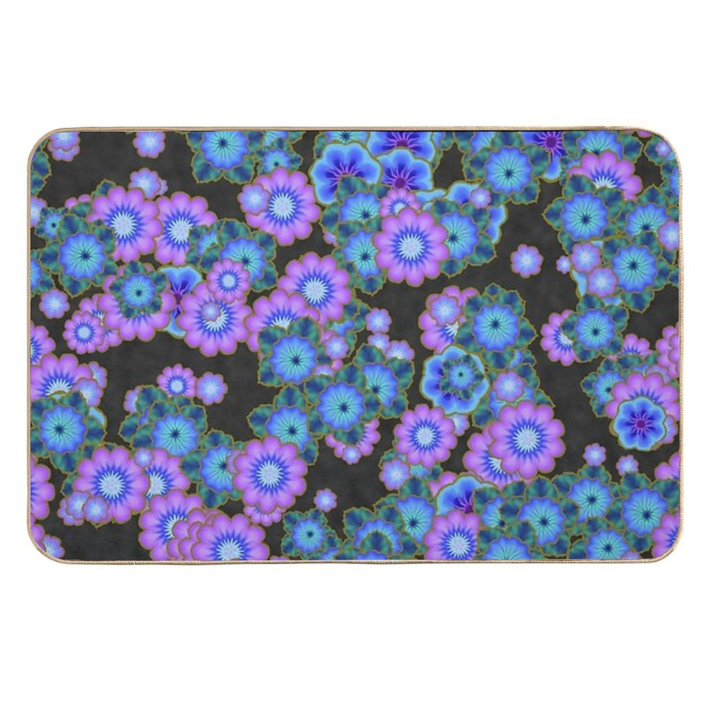 Black Blue And Purple Retro Flowers  Versatile Bath Mat