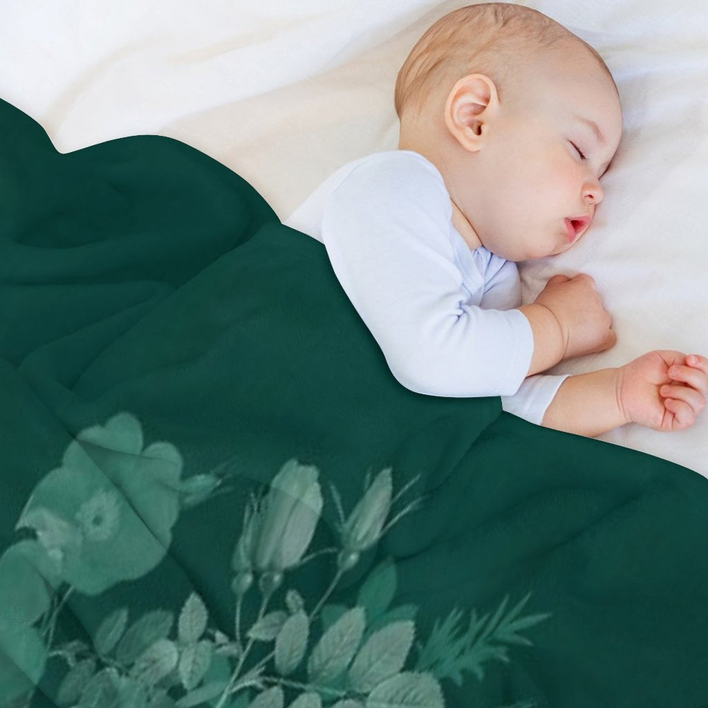 Dark Green Floral Collage, Bottle Green Monochrome Roses Bouquet Shrink-resistant Throw Blanket