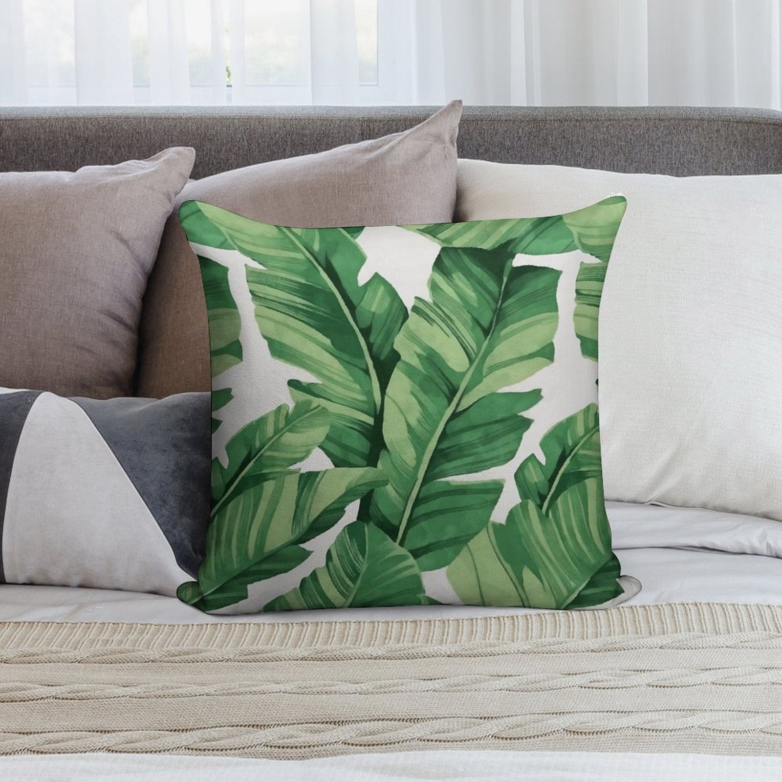 Tropical Banana Leaves Soft Reinforced Edging Throw Pillow
