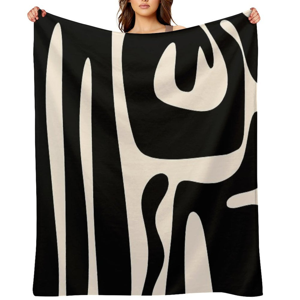 Mid Century Modern Kwaito Abstract Pattern in Black And Almond Cream Anti-pilling Throw Blanket