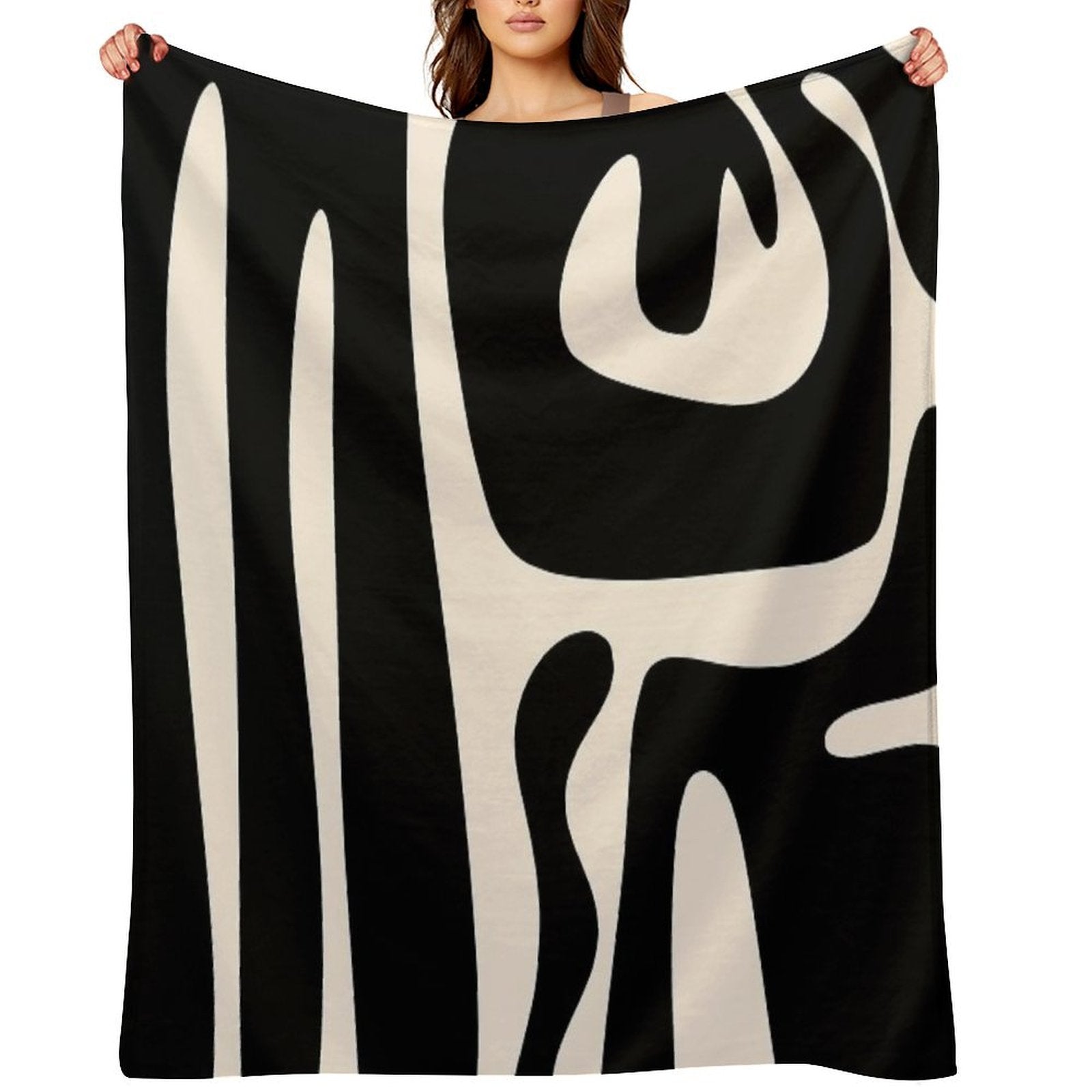 Mid Century Modern Kwaito Abstract Pattern in Black And Almond Cream Anti-pilling Throw Blanket