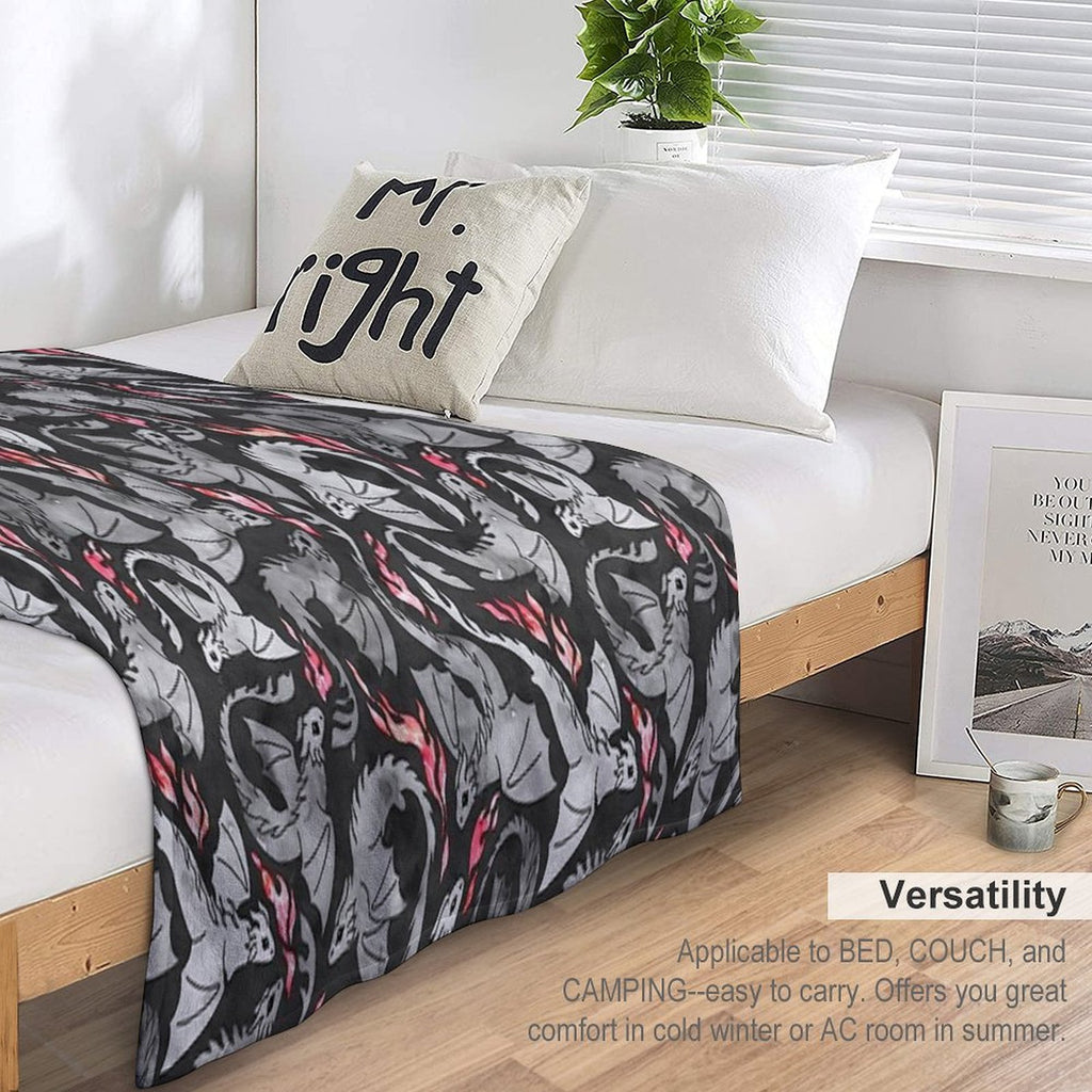 Dragon Fire Dark Grey And Black Comfort Throw Blanket