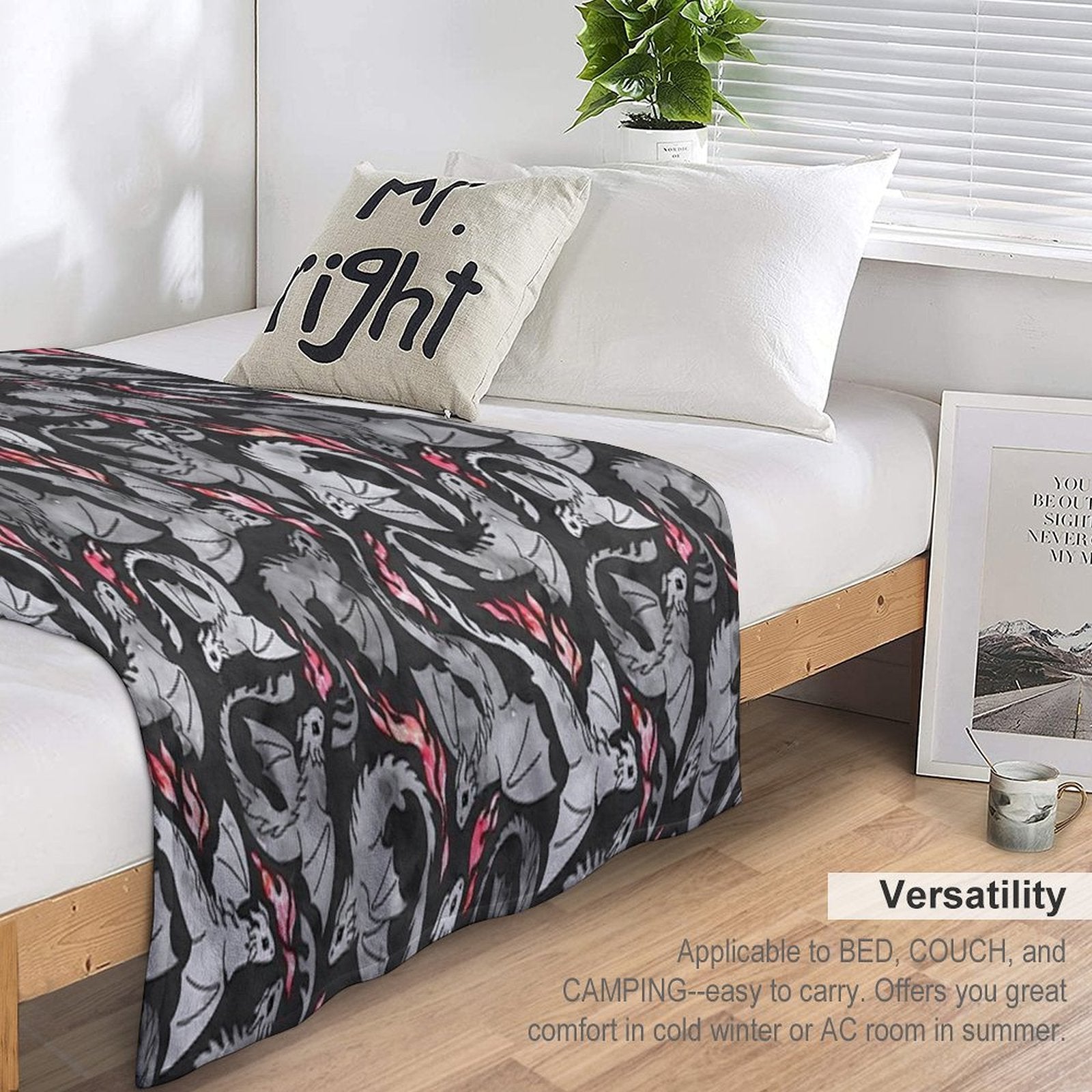 Dragon Fire Dark Grey And Black Comfort Throw Blanket