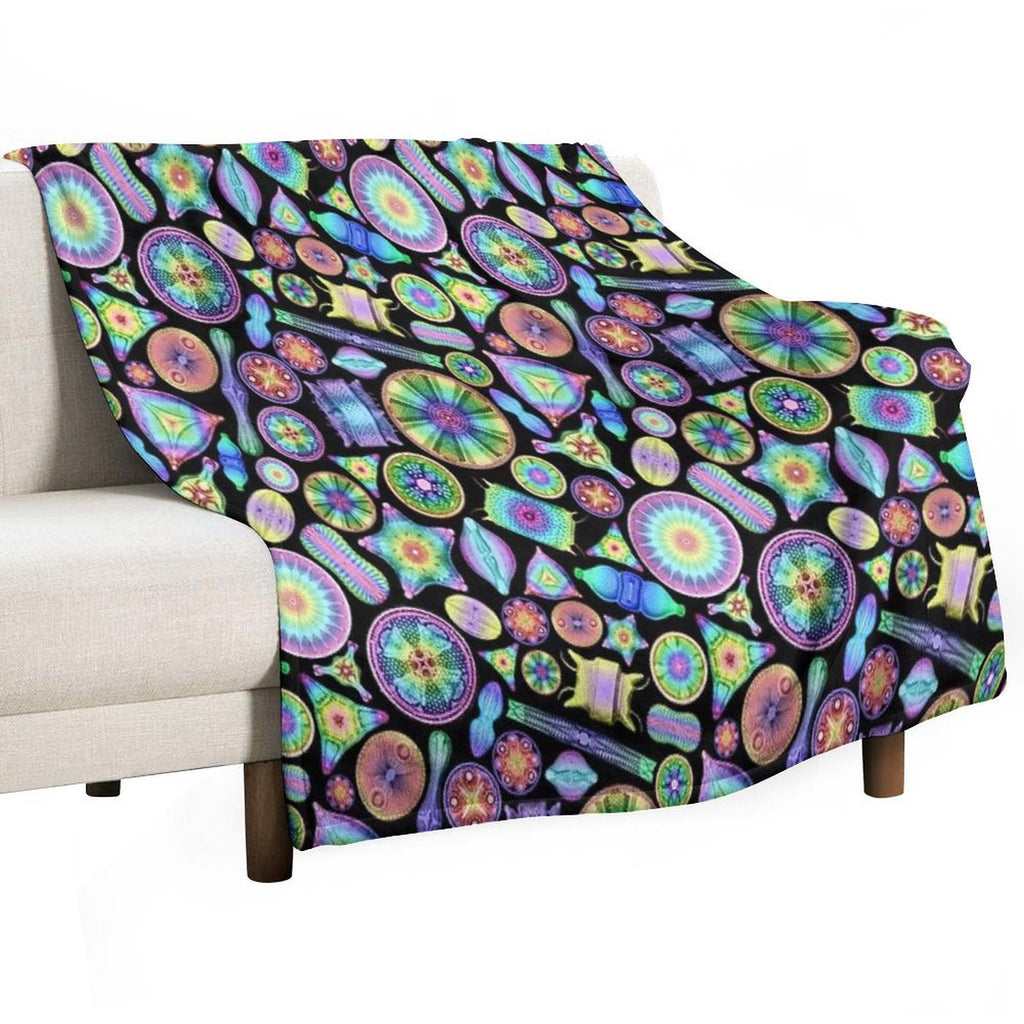 Ernst Haeckel Rainbow Diatoms on Black Anti-pilling Throw Blanket