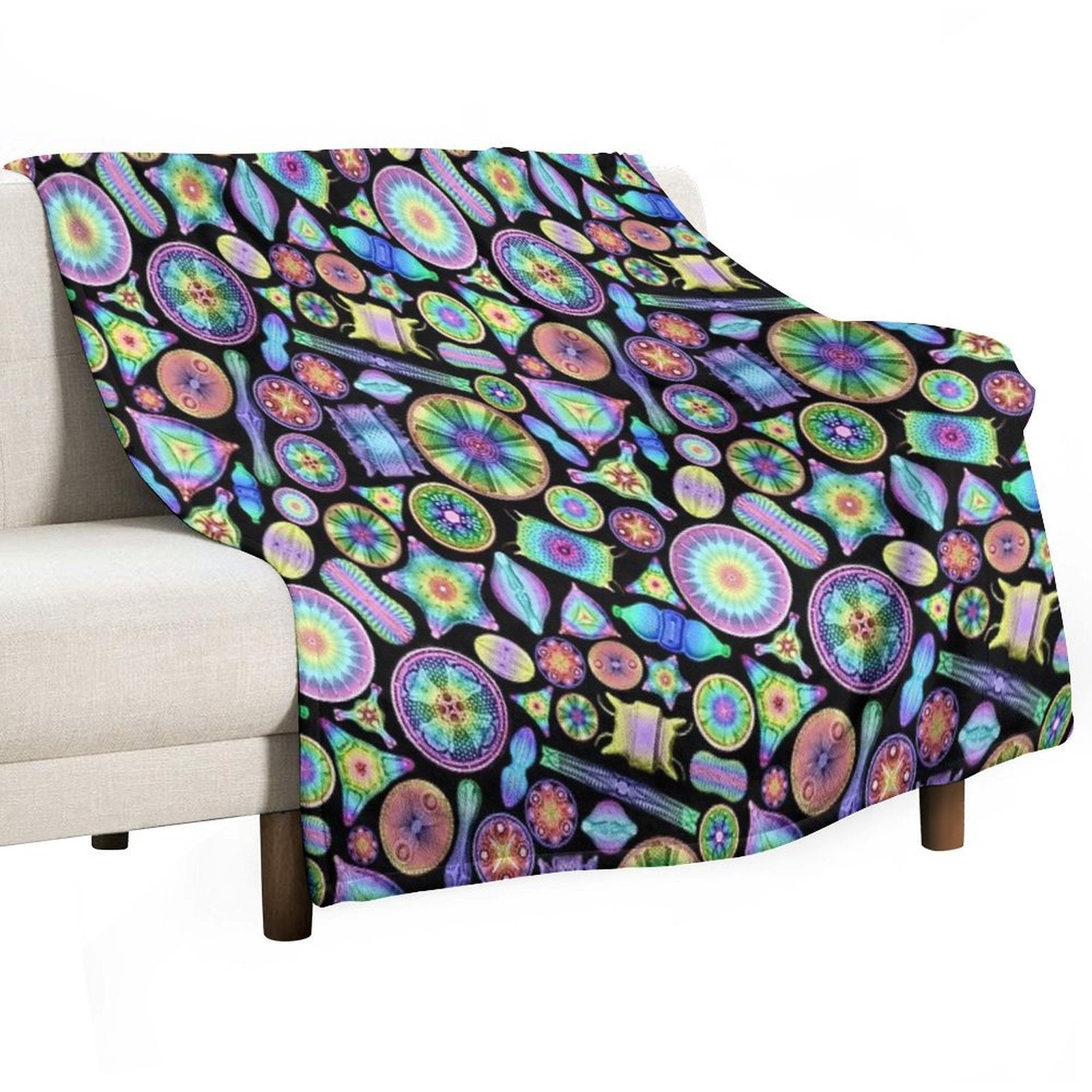 Ernst Haeckel Rainbow Diatoms on Black Anti-pilling Throw Blanket