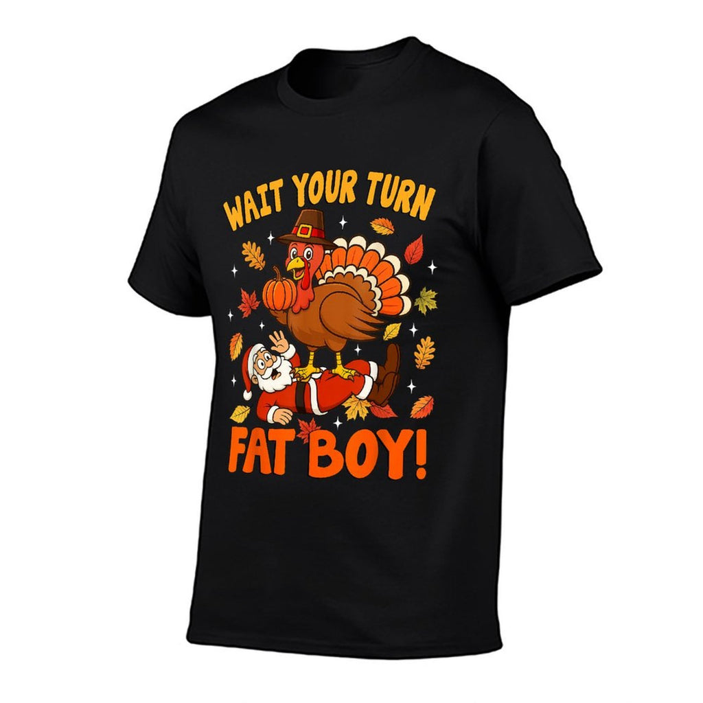 Wait Your Turn Funny Thanksgiving Day Turkey Santa Christmas  Polyester Blend T-Shirt