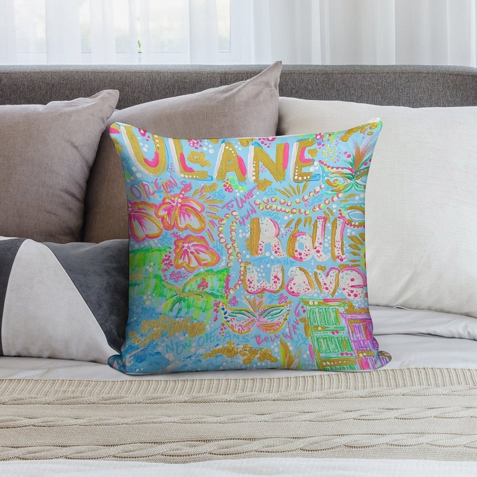 Tulane Collage Soft Fade-Resistant Throw Pillow