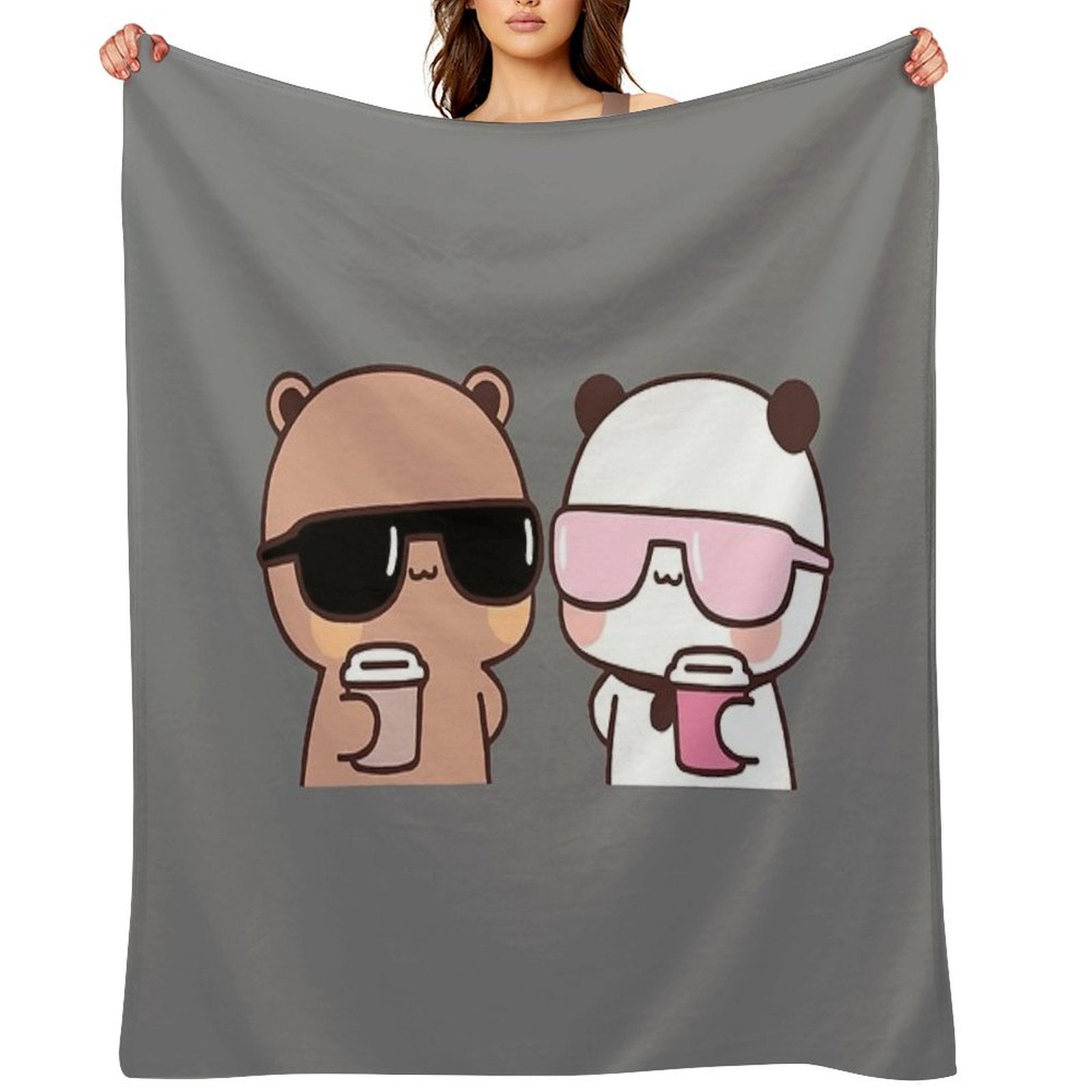 DuDu Bear And BuBu Panda Having Coffee Together❤️ Travel-friendly Throw Blanket