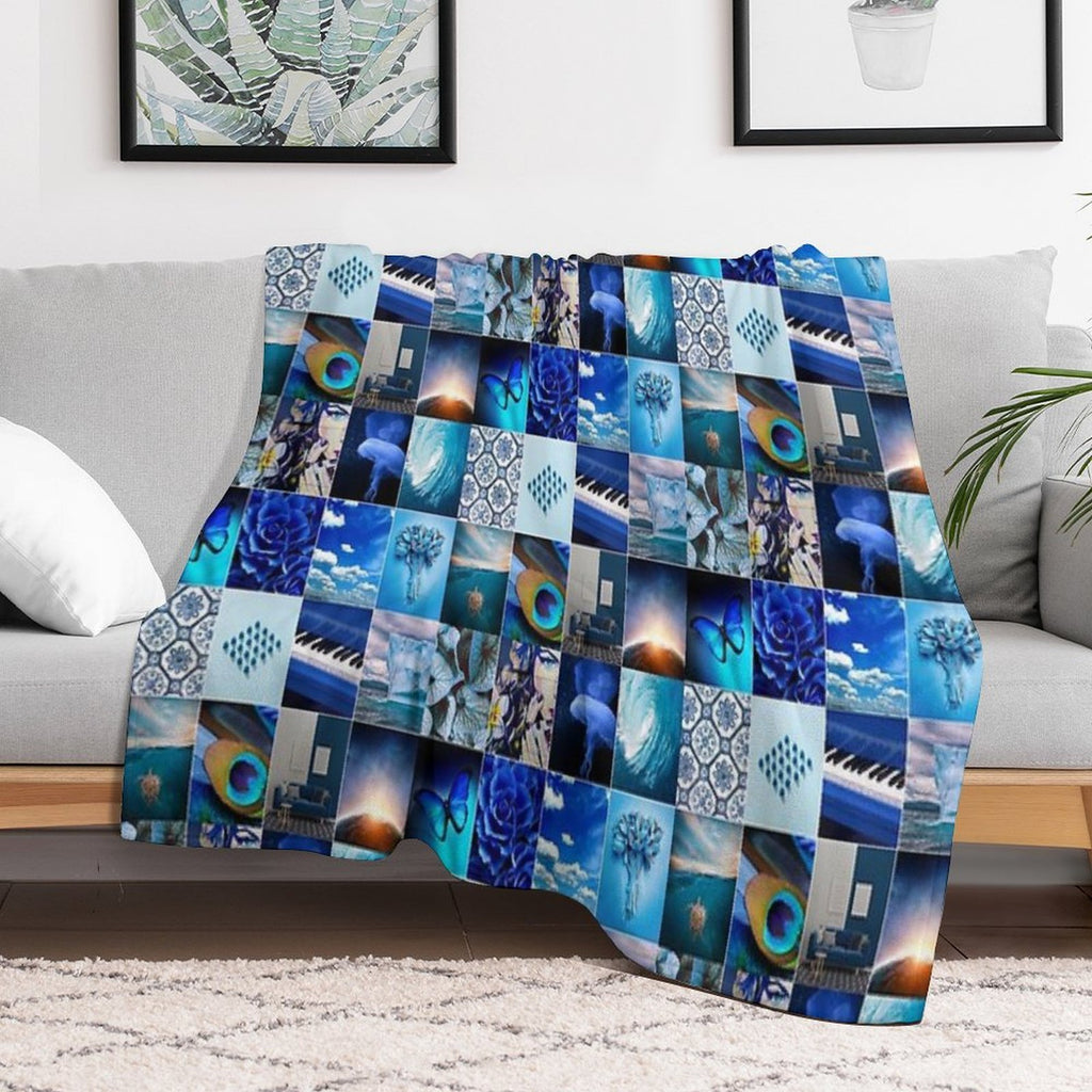 Blue Lovers Photo Collage Anti-pilling Throw Blanket