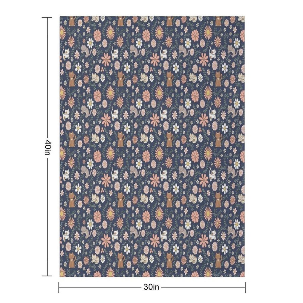 Flower Meower (Navy) Travel-friendly Throw Blanket