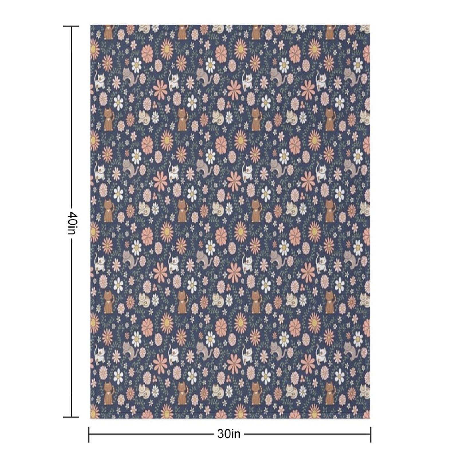 Flower Meower (Navy) Travel-friendly Throw Blanket