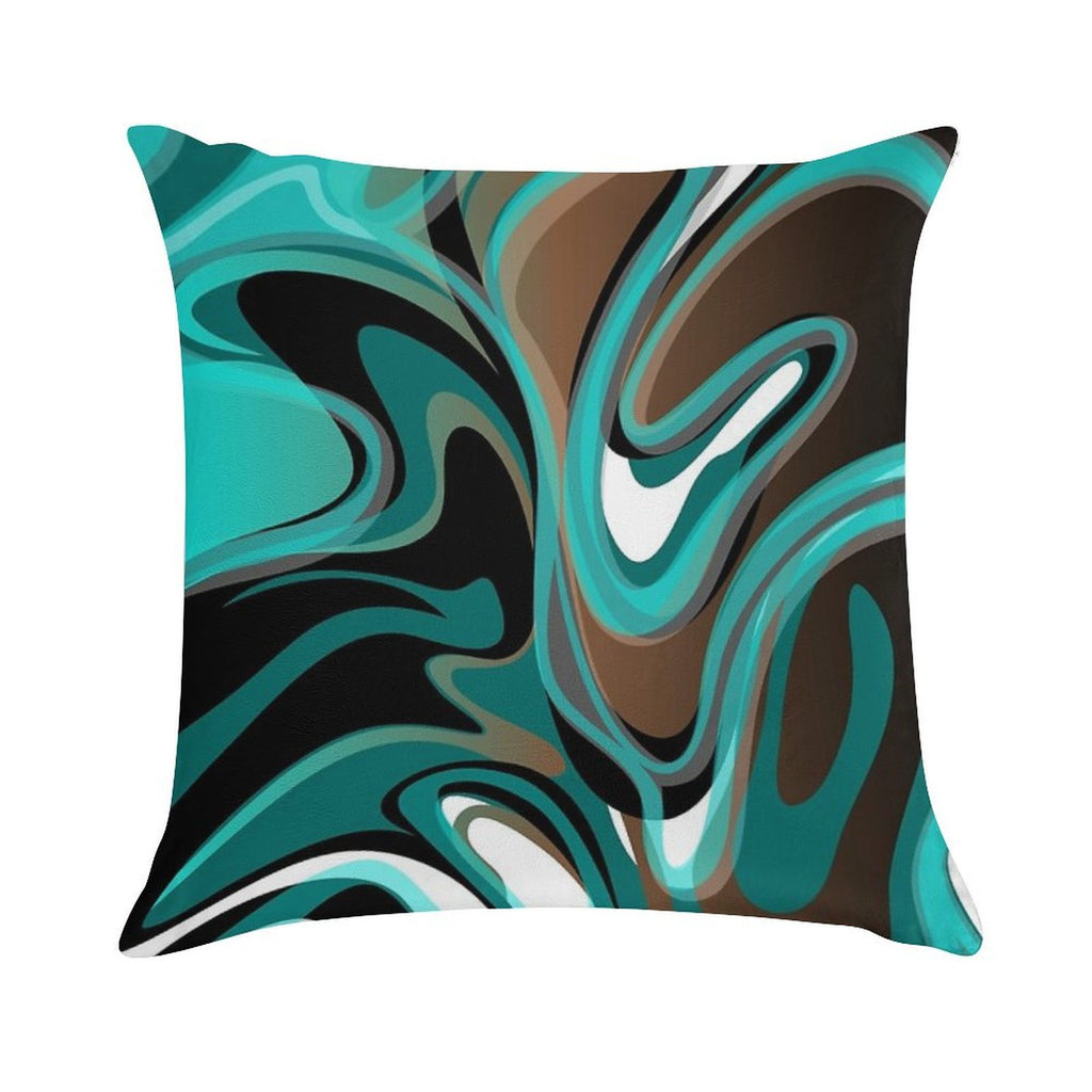 Liquify – Brown, Turquoise, Teal, Black, White Soft Luxury Feel Throw Pillow