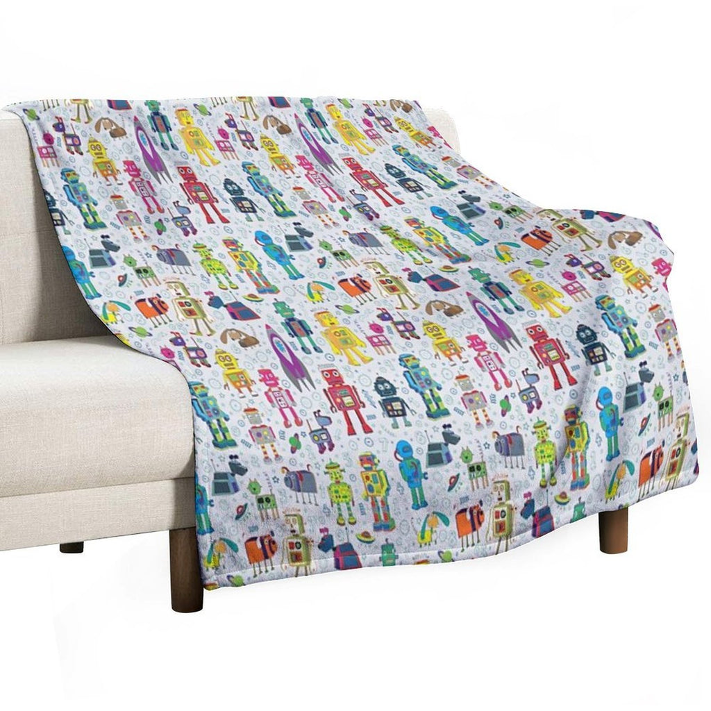 Robots in Space - Grey - Fun Robot Pattern by Cecca Designs Comfort Throw Blanket