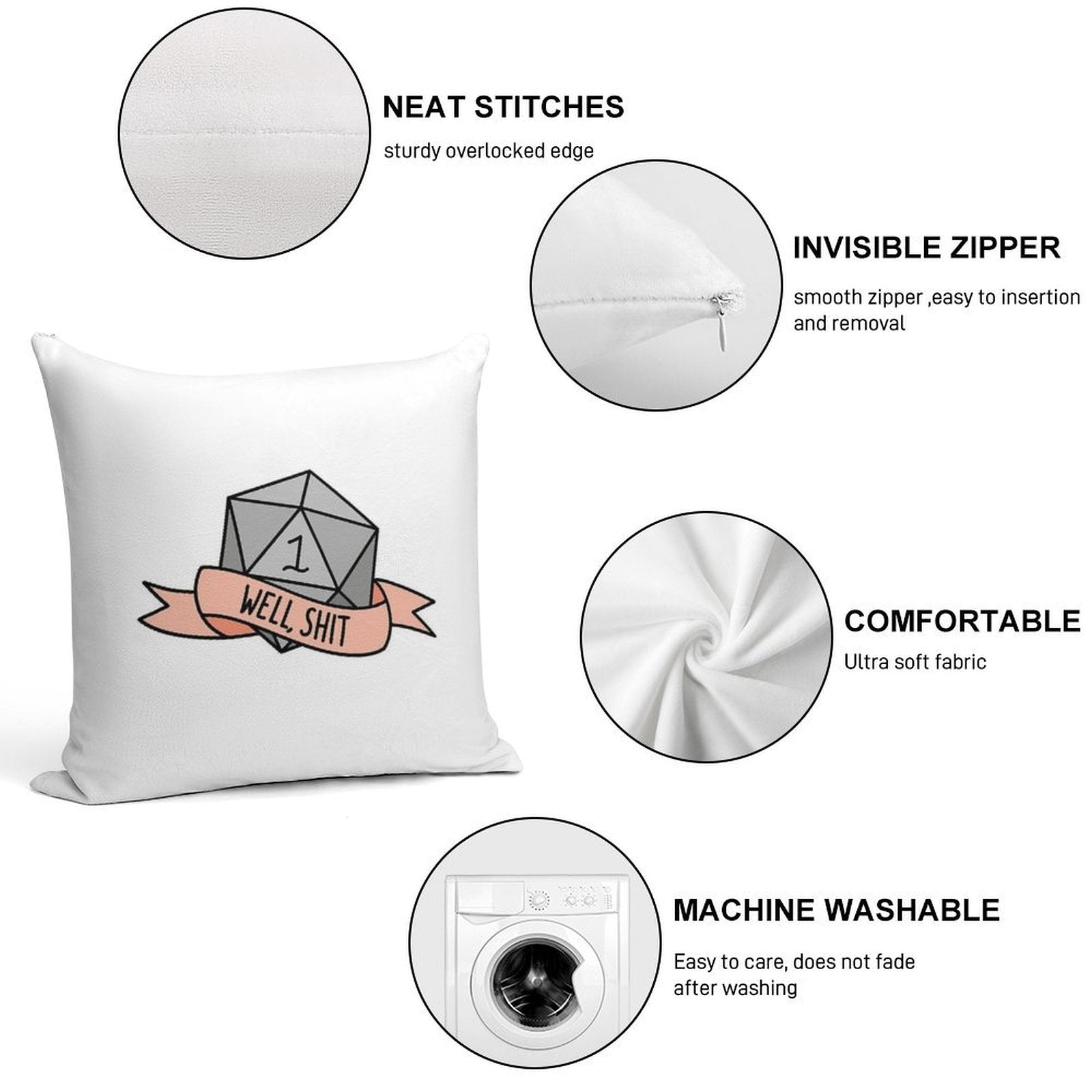D20 - Well, Shit Soft Bedroom Essential Throw Pillow
