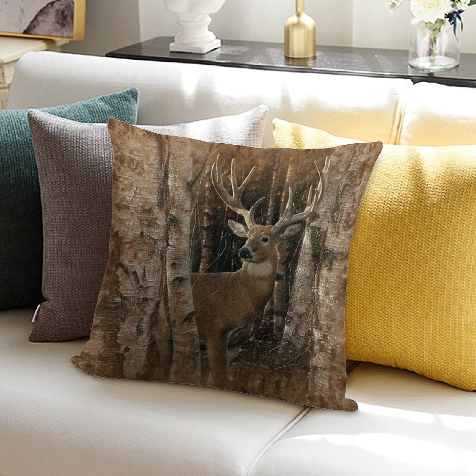 Deer Birchwood Buck Soft Fade-Resistant Throw Pillow