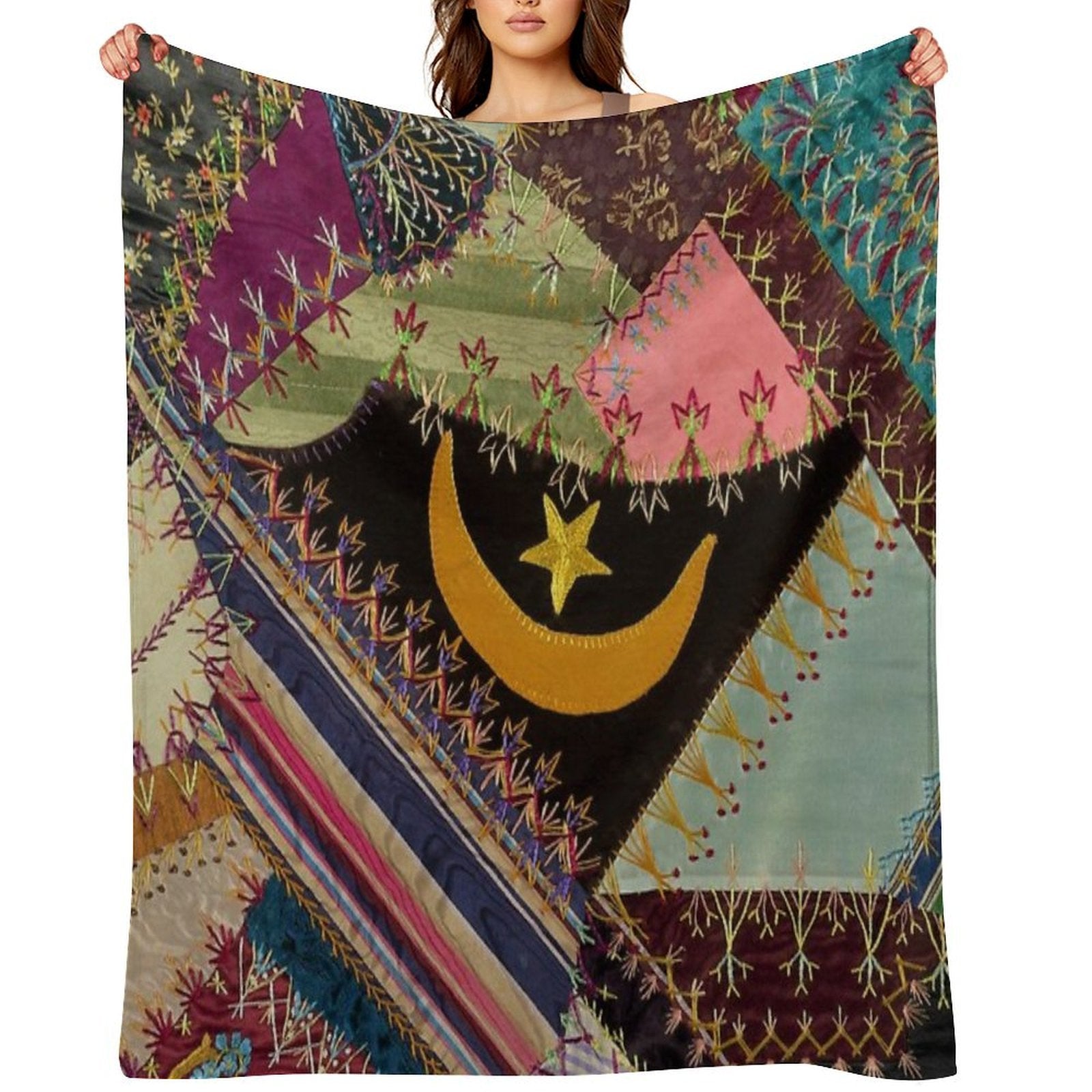 Antique Multicolor Crazy Quilt Premium Throw Blanket