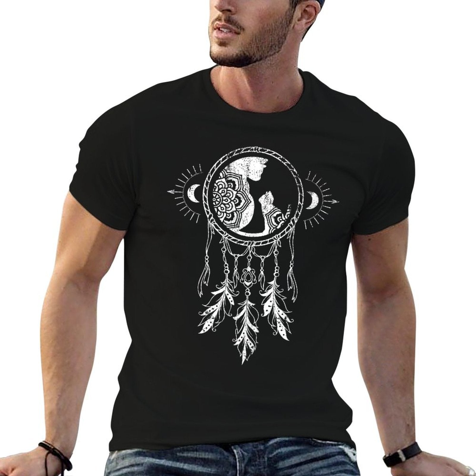 Mandala Cats, Dream Catcher  Trendy Pattern T-Shirt