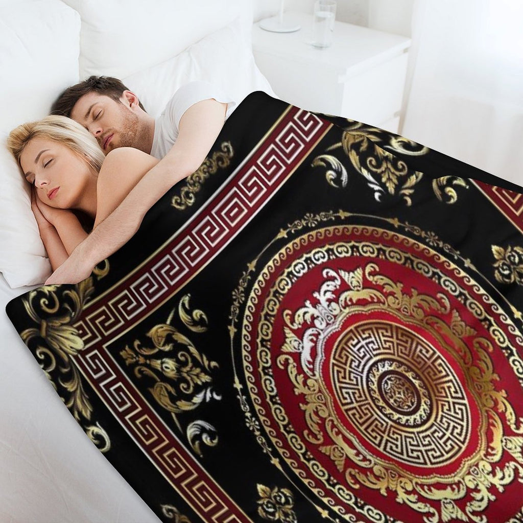 Greek Key Meander Black Gold Red Medallion Baroque Multi-functional Throw Blanket