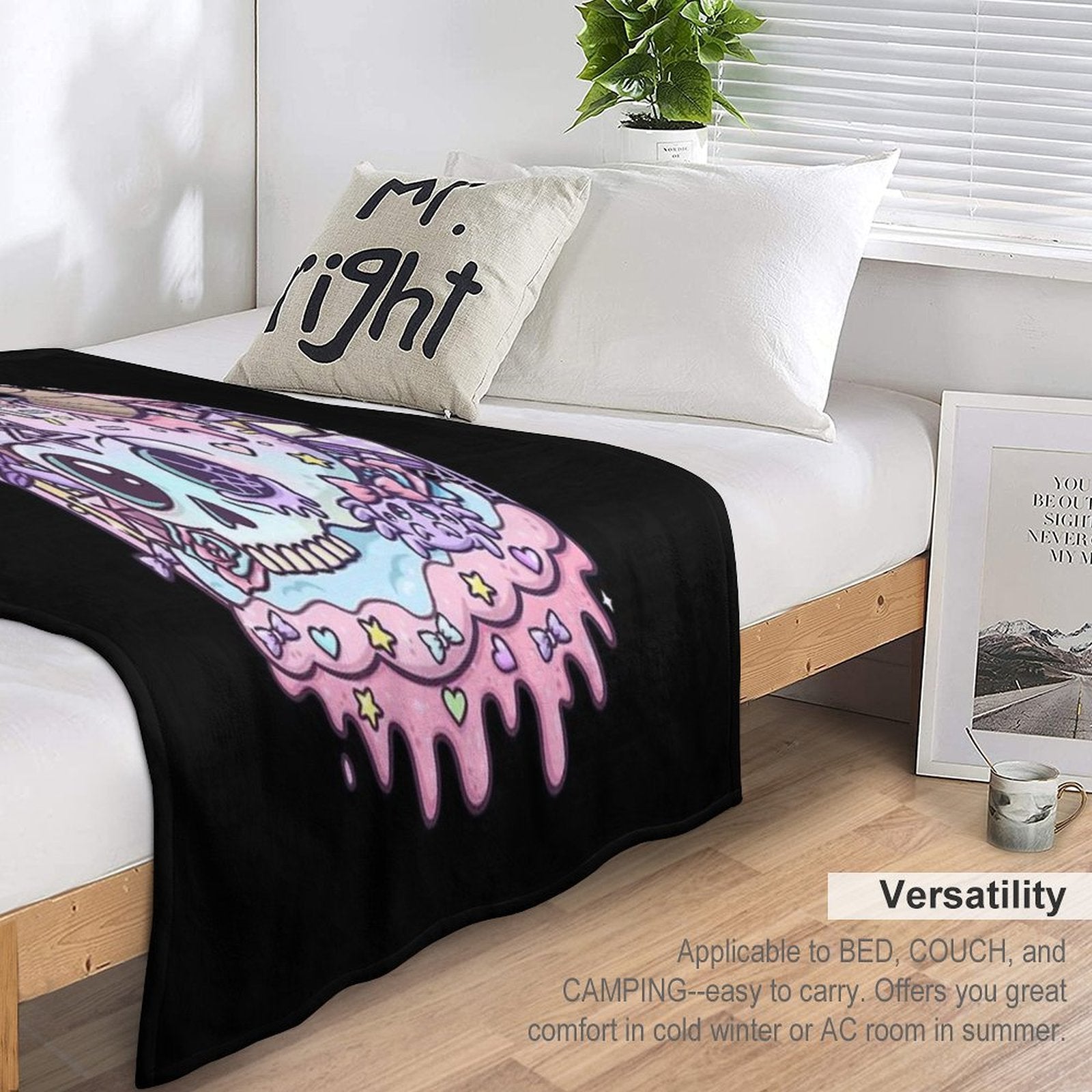 Pastel Goth Skull Kawaii Anti-pilling Throw Blanket