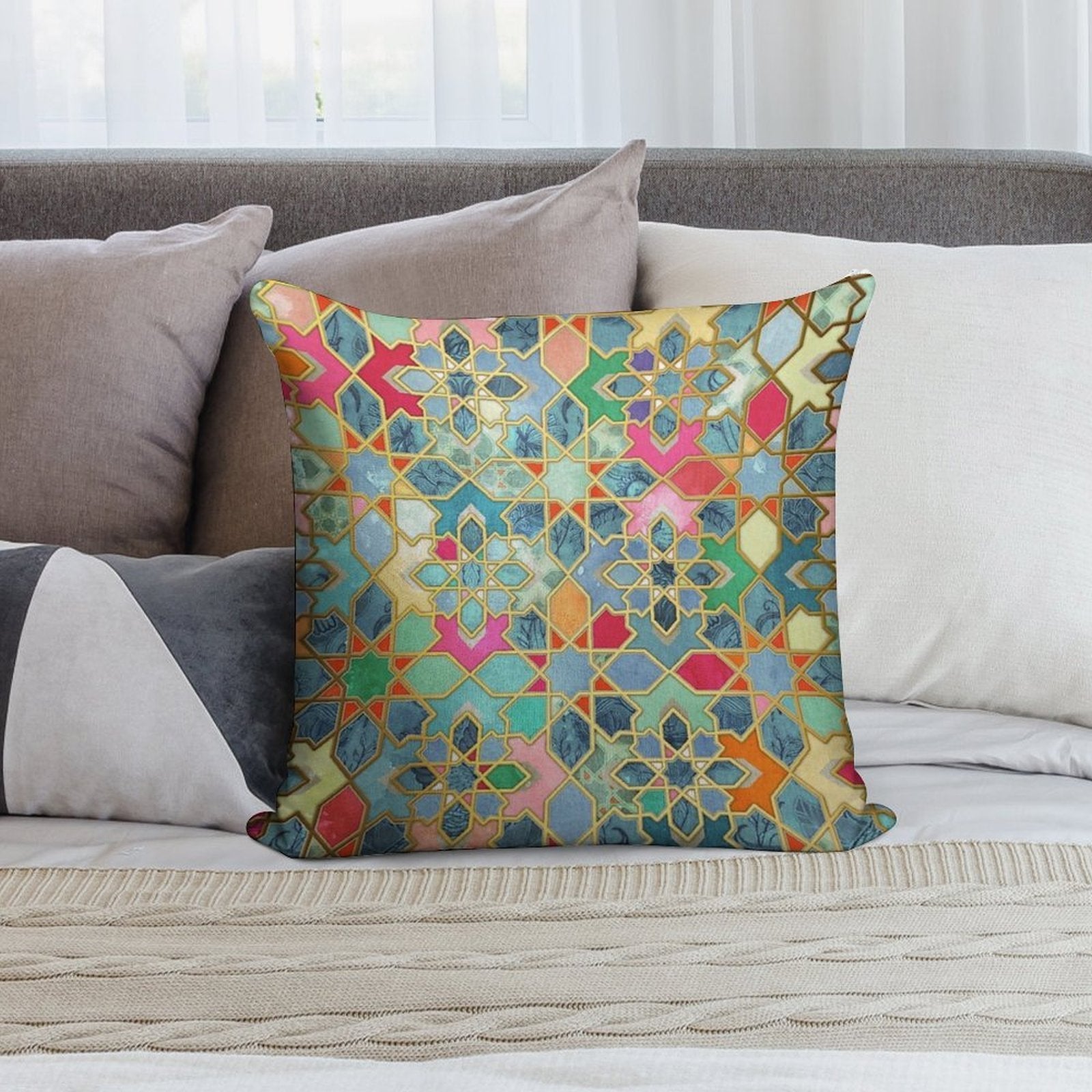 Gilt & Glory - Colorful Moroccan Mosaic Soft Anti-Pilling Throw Pillow