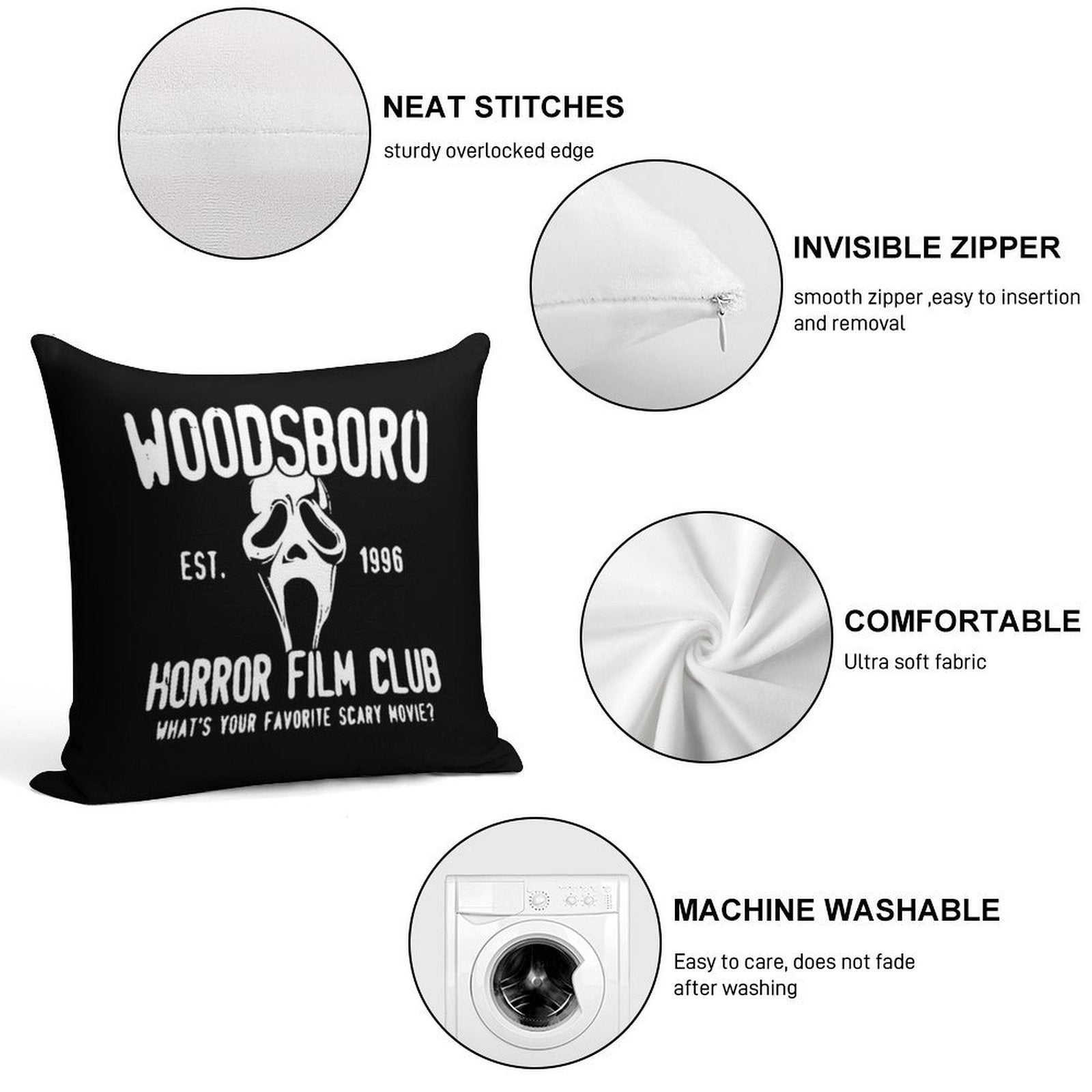 Scream Woodsboro Film Club Horror Soft Anti-Pilling Throw Pillow