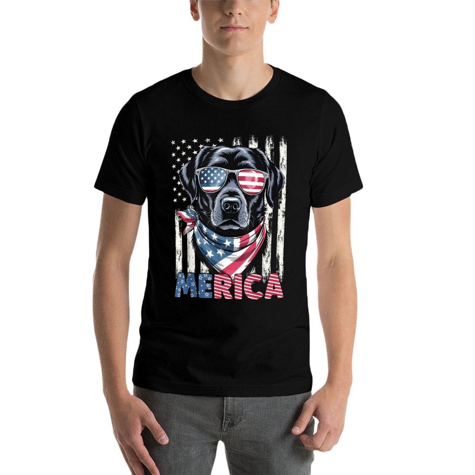 Labrador Retriever USA Merica Patriotic Dog 4th July  Relaxed-fit T-Shirt
