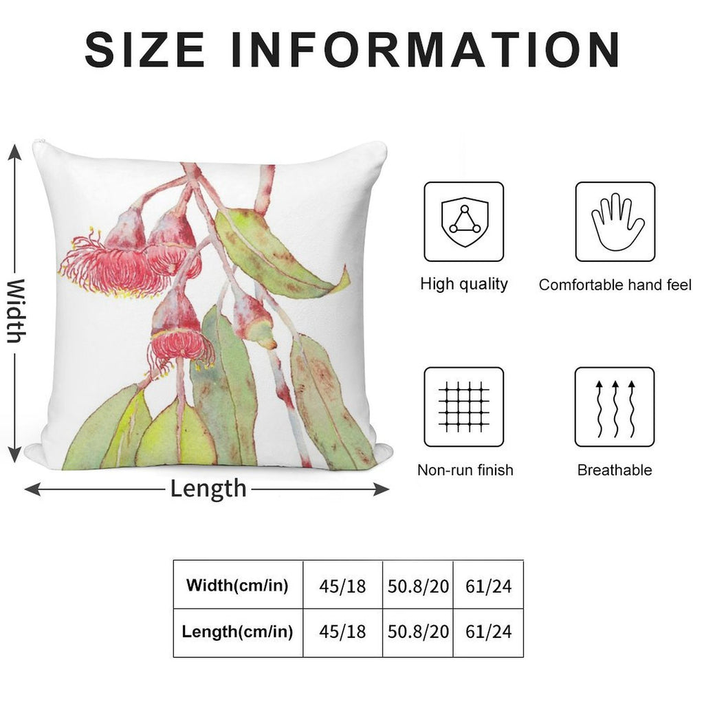 Flowering Silver Princess Eucalyptus Watercolor Soft Decorative Cover Throw Pillow