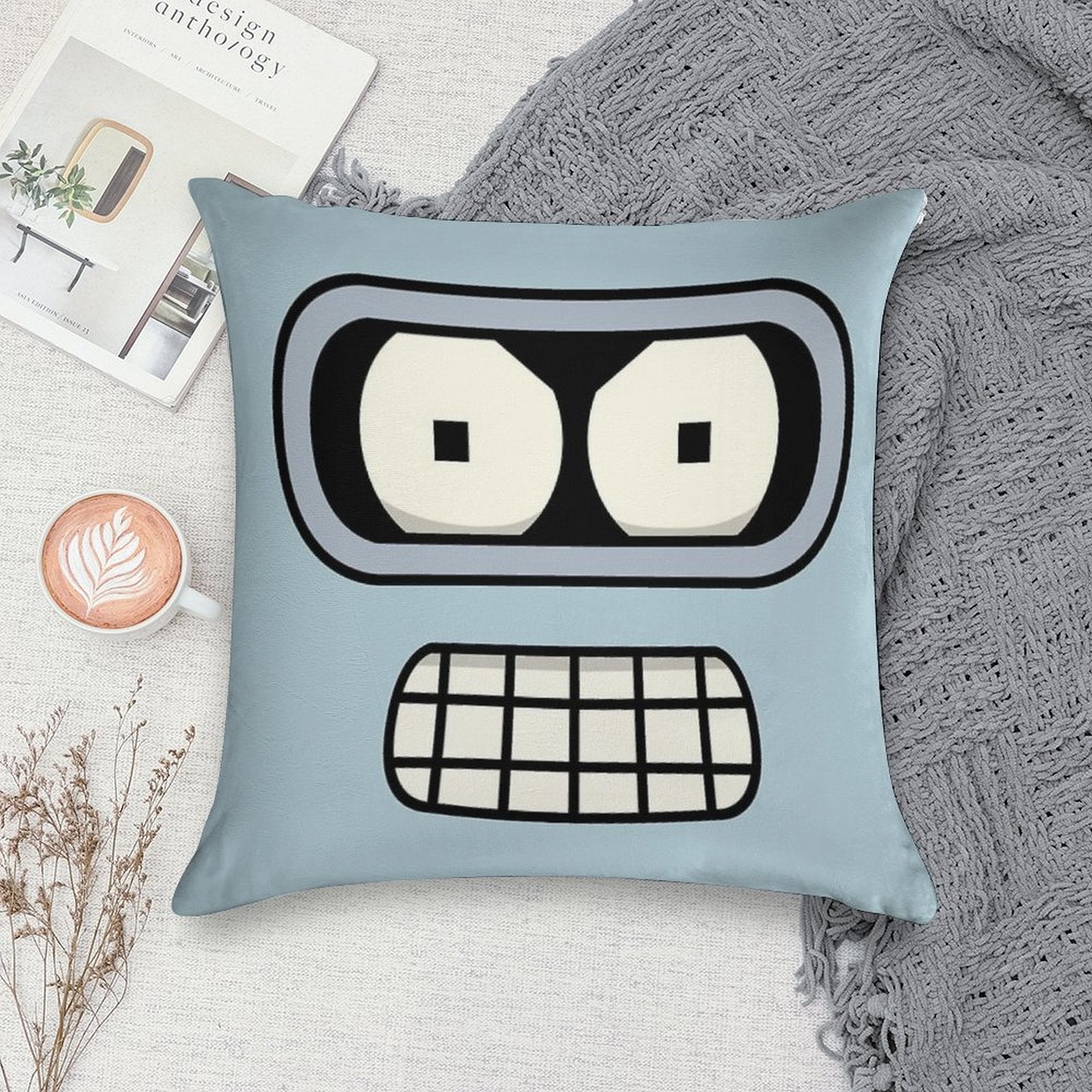 Bender's Face Soft Skin-Friendly Throw Pillow