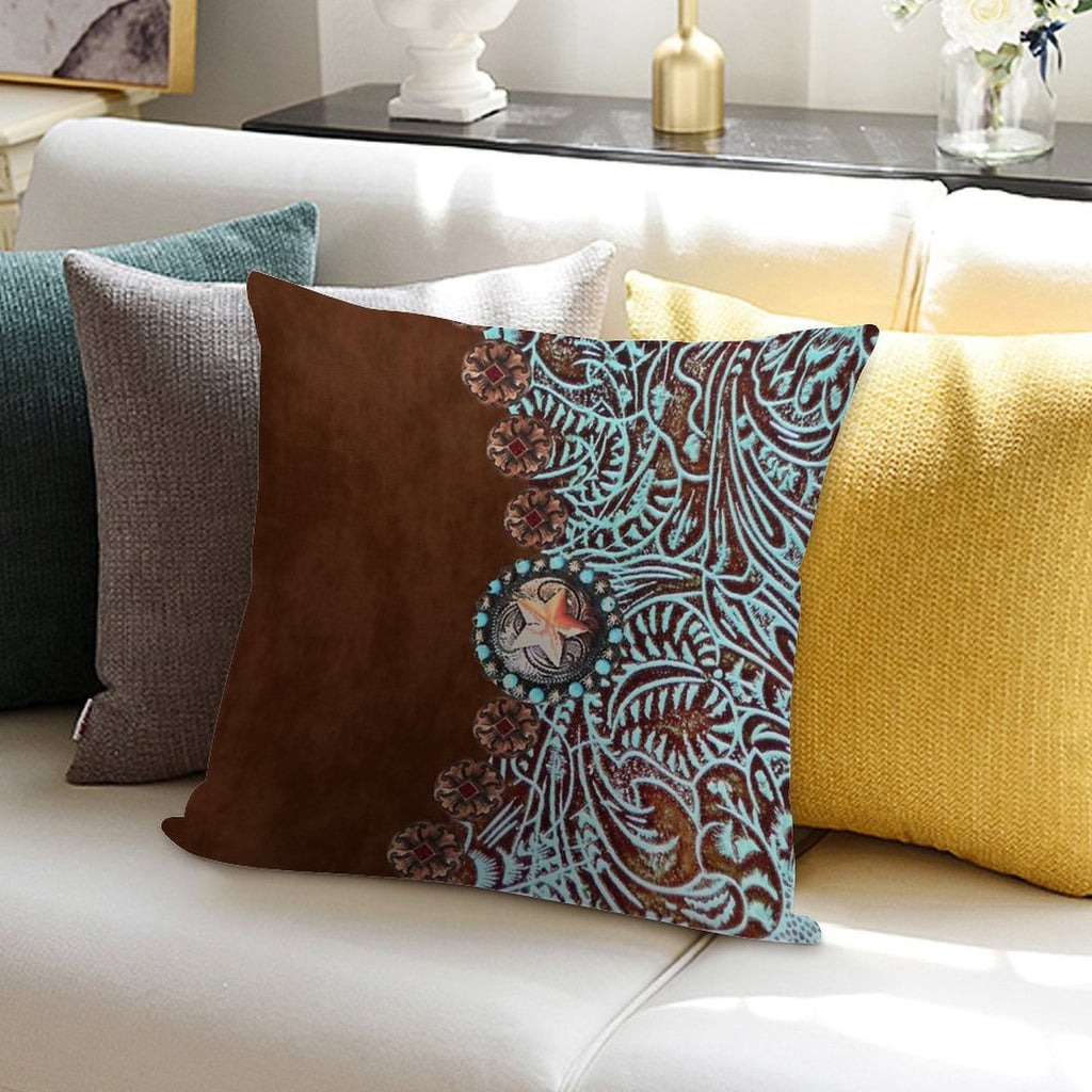 Primitive Cowboy Cowgirl Western Country Brown Turquoise Soft Ultra-Soft Texture Throw Pillow