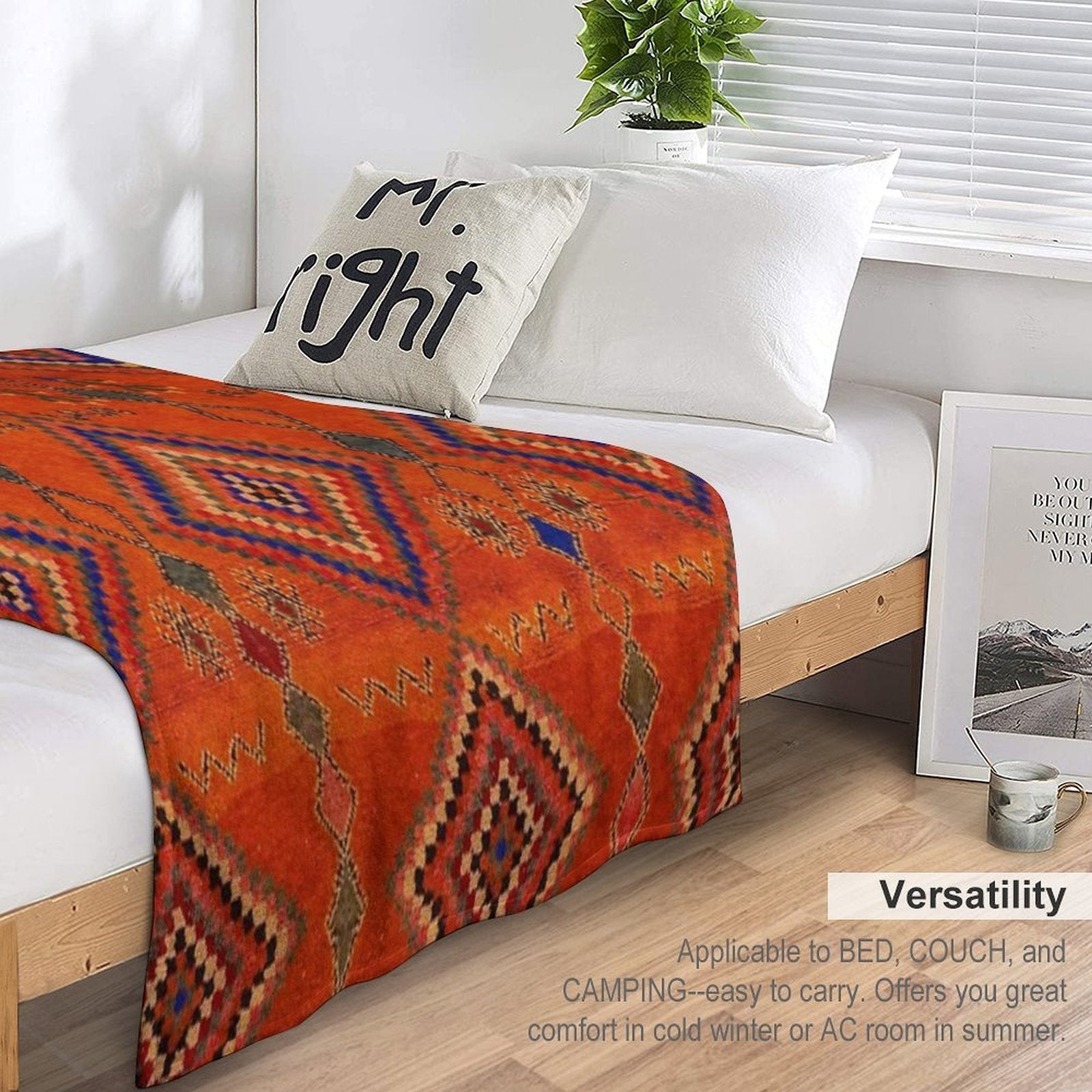 Orange Oriental Moroccan Rug Easy Care Throw Blanket