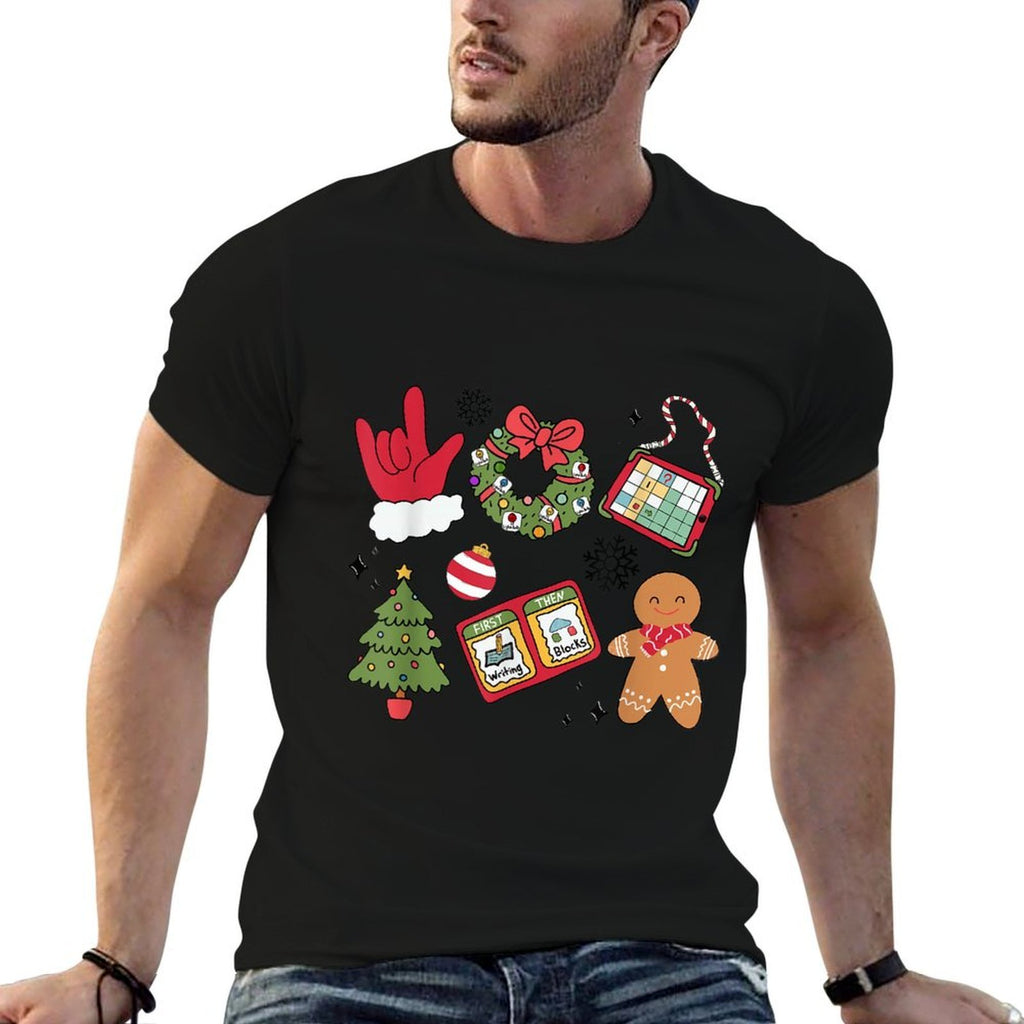 Women Groovy Christmas Special Education Teacher ABA AAC  Stretchy T-Shirt