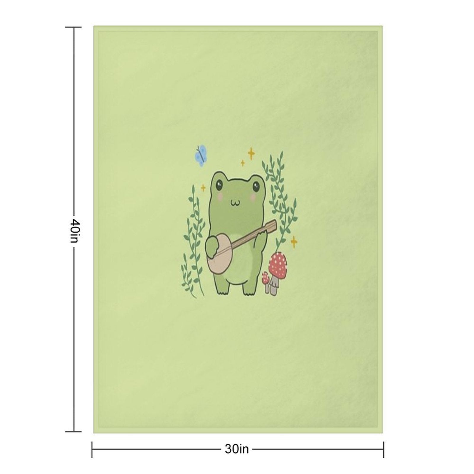 Kawaii Frog Playing Banjo Toad Cottagecore Aesthetic Mushroom And Blue Butterfly Easy Care Throw Blanket